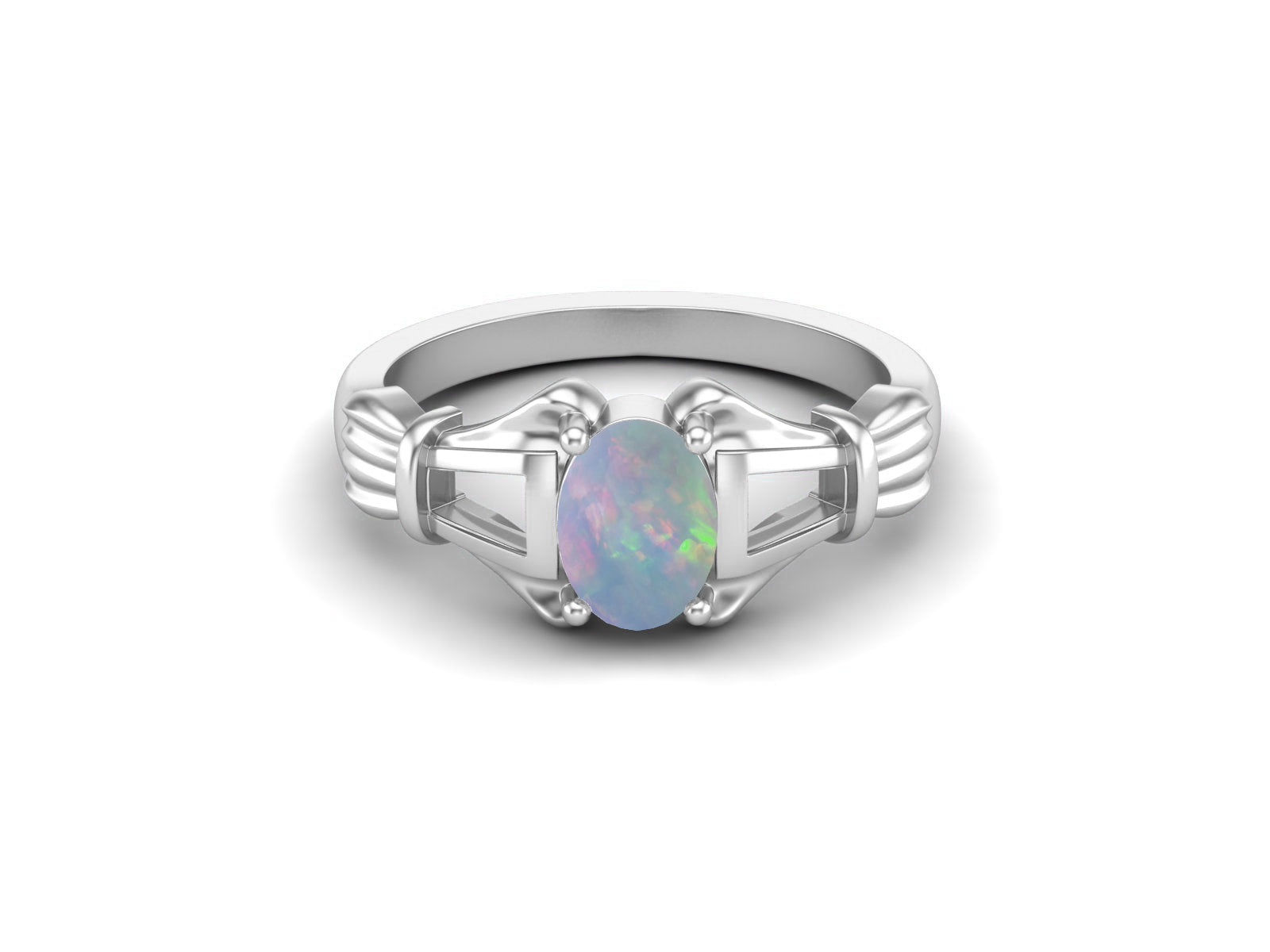 925 Sterling Silver Opal Promise Ring Art Deco Opal Wedding Ring Vinta