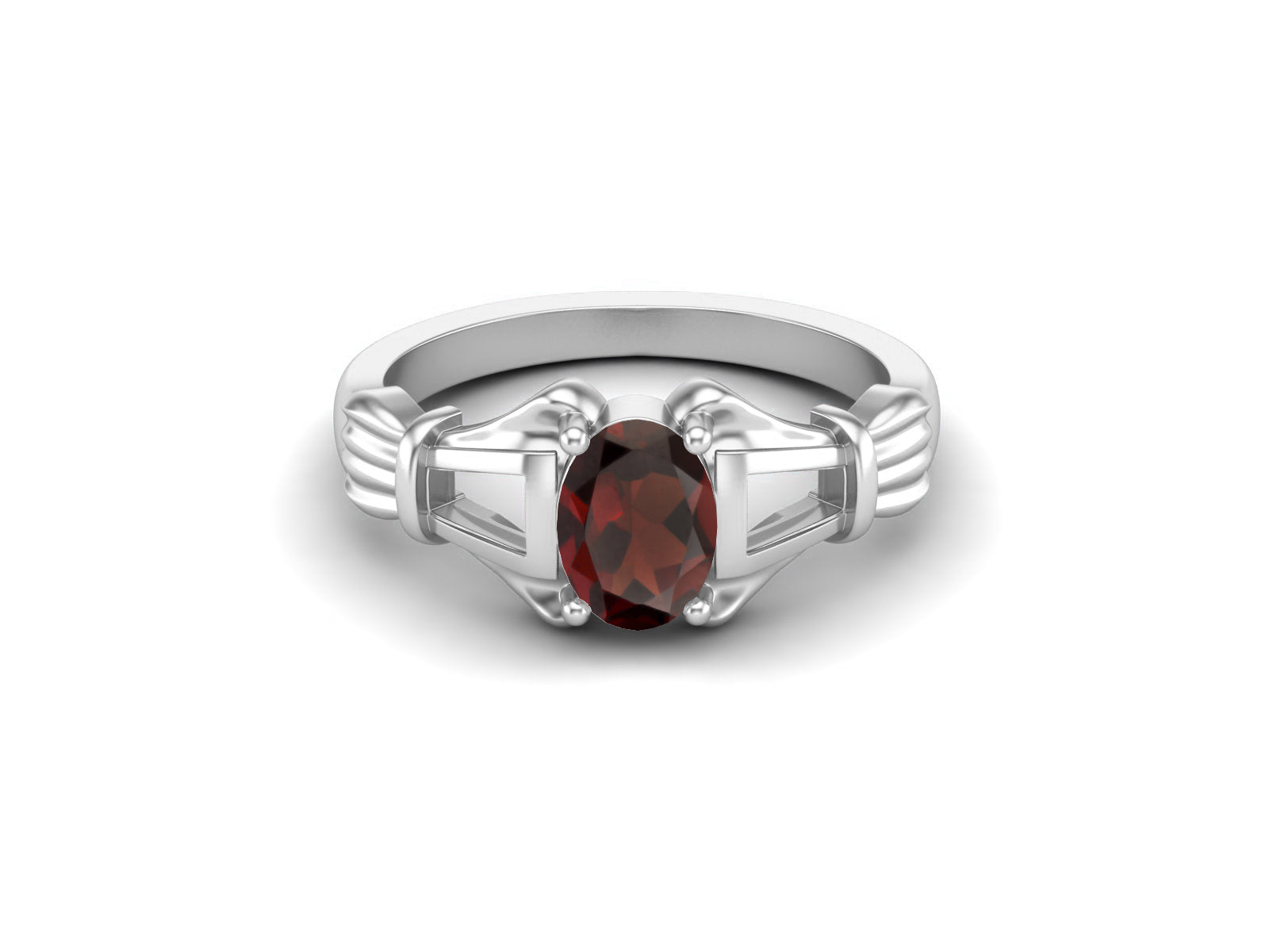Garnet Baguette Accents Art Deco Ring – Sterling Silver