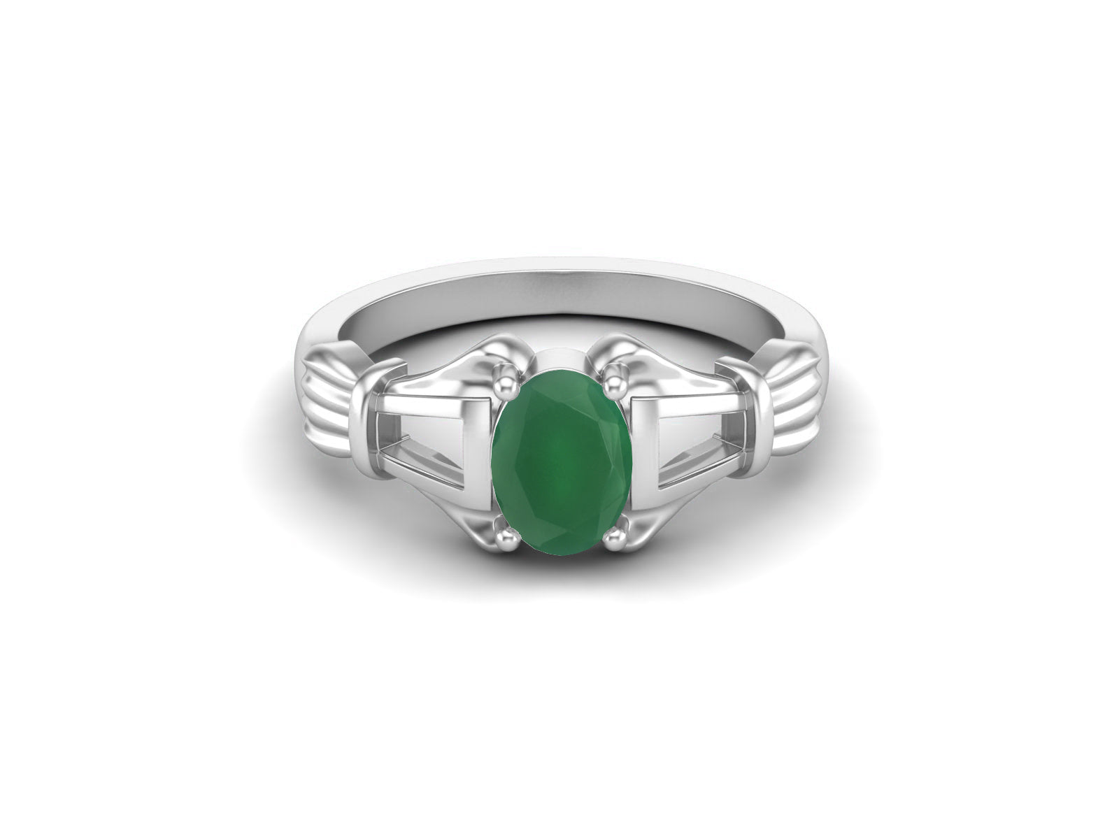 Green Onyx Vintage Art Deco Style Ring - Sterling Silver