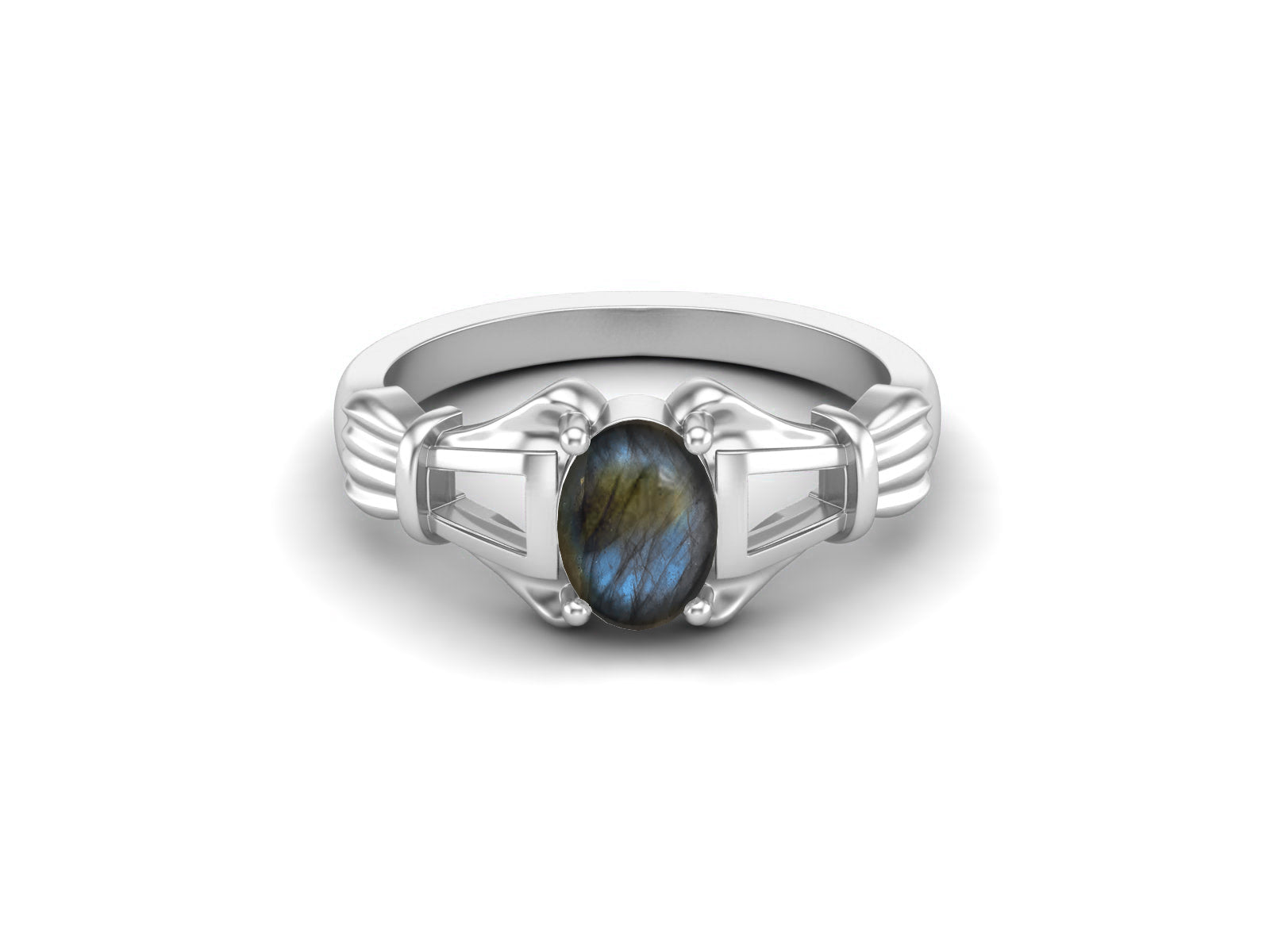 Labradorite Vintage Art Deco Style Ring - Sterling Silver