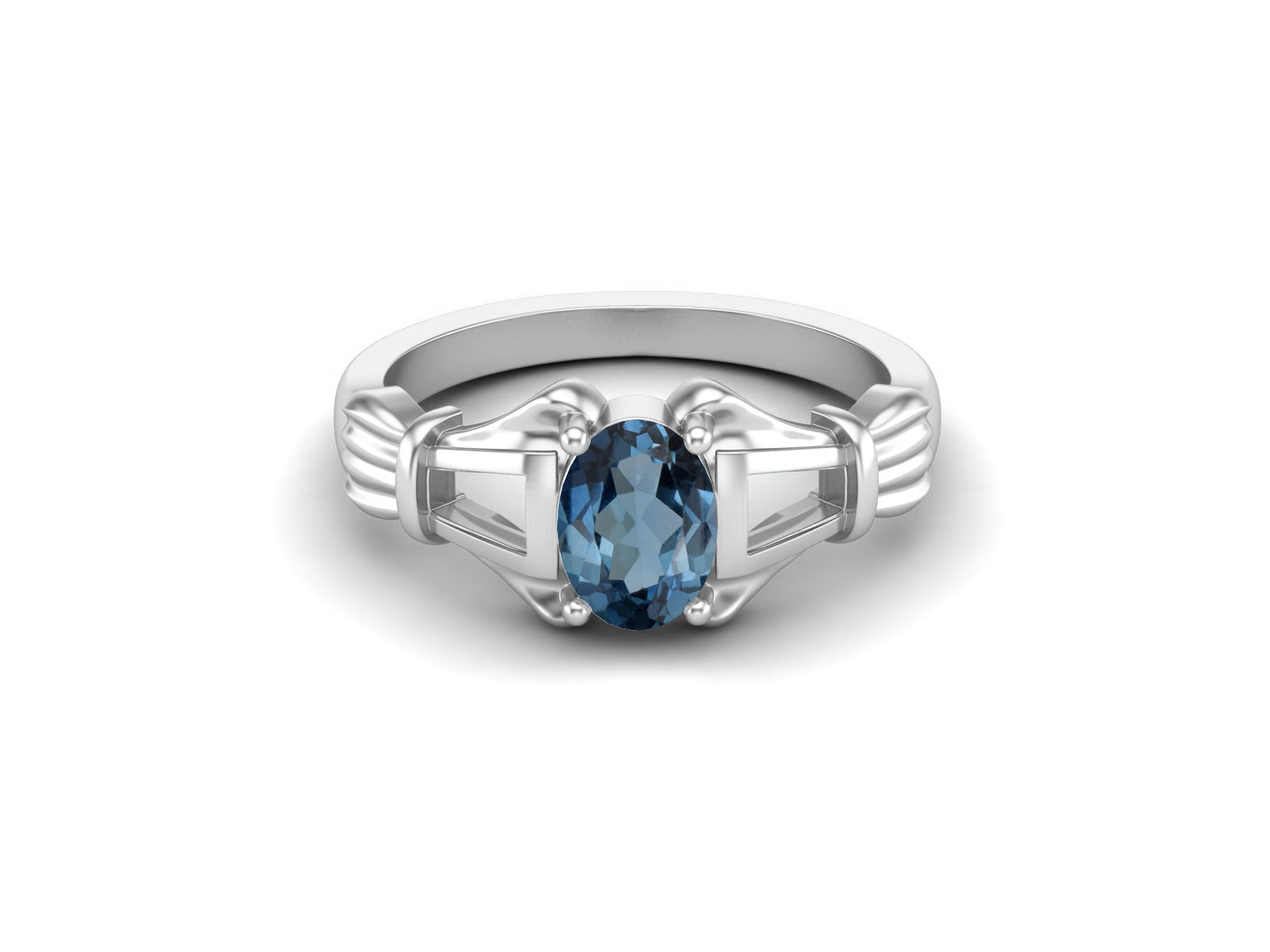 London Blue Topaz Art Deco Inspired Design Ring – Sterling Silver