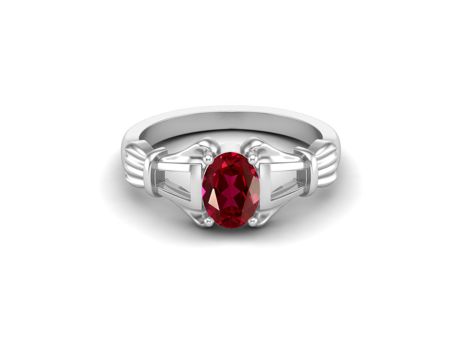 Ruby Oval Art Deco Ring - Sterling Silver