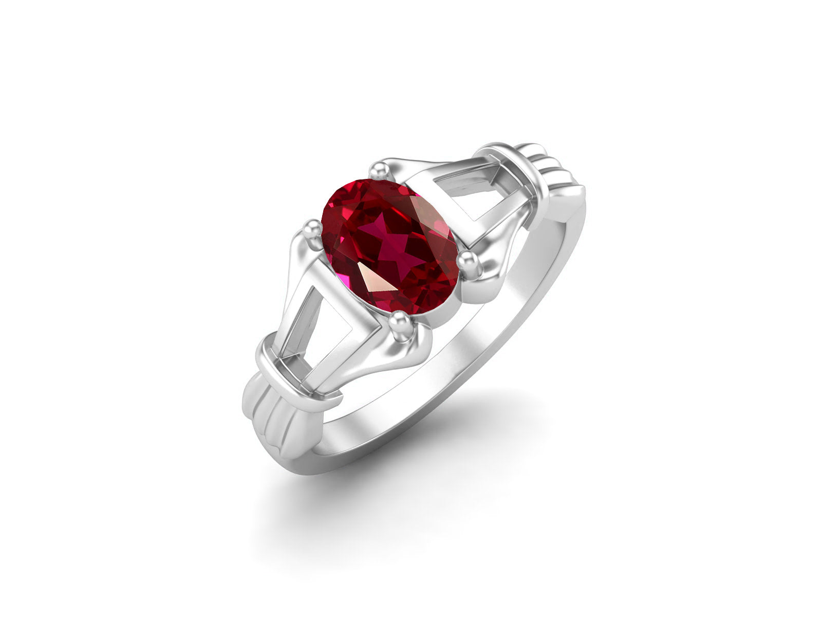 Ruby Oval Art Deco Ring - Sterling Silver