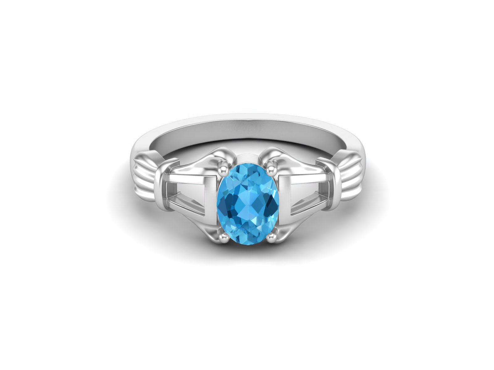 Swiss Blue Topaz Vintage Art Deco Style Ring - Sterling Silver