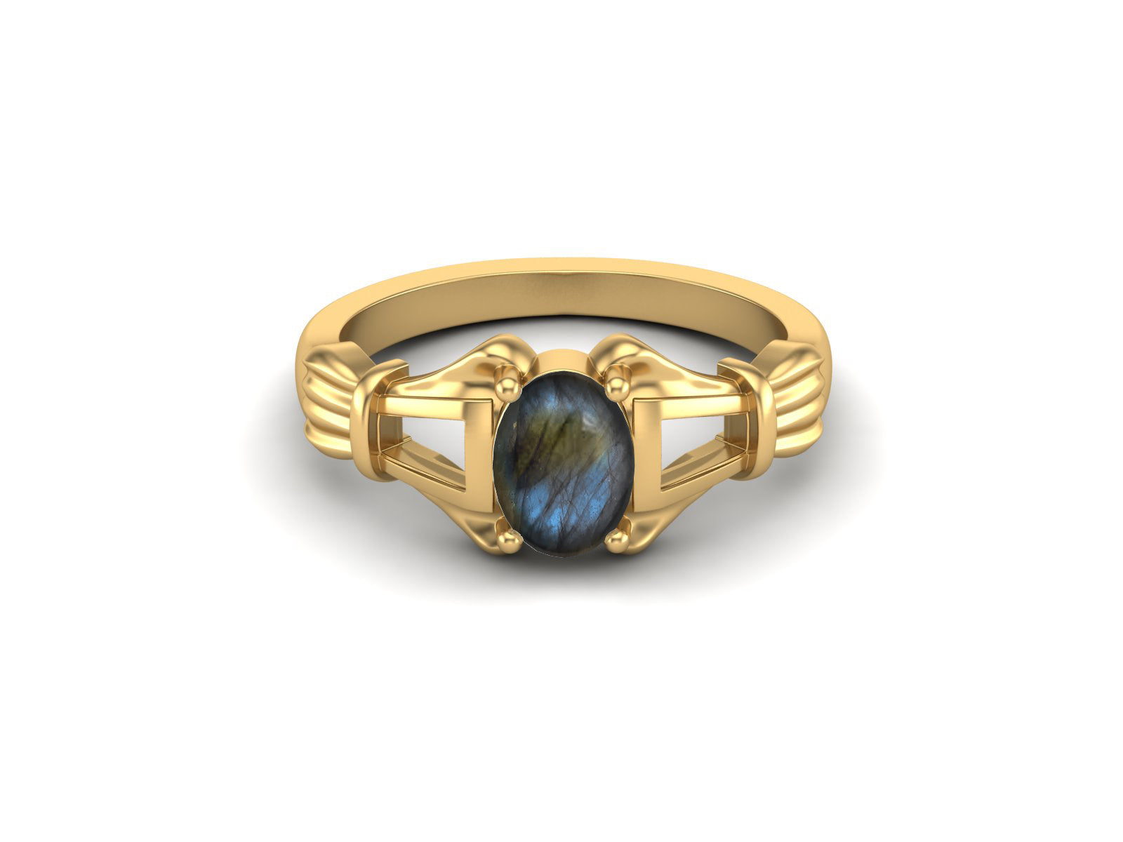 Labradorite Vintage Art Deco Style Ring - Sterling Silver