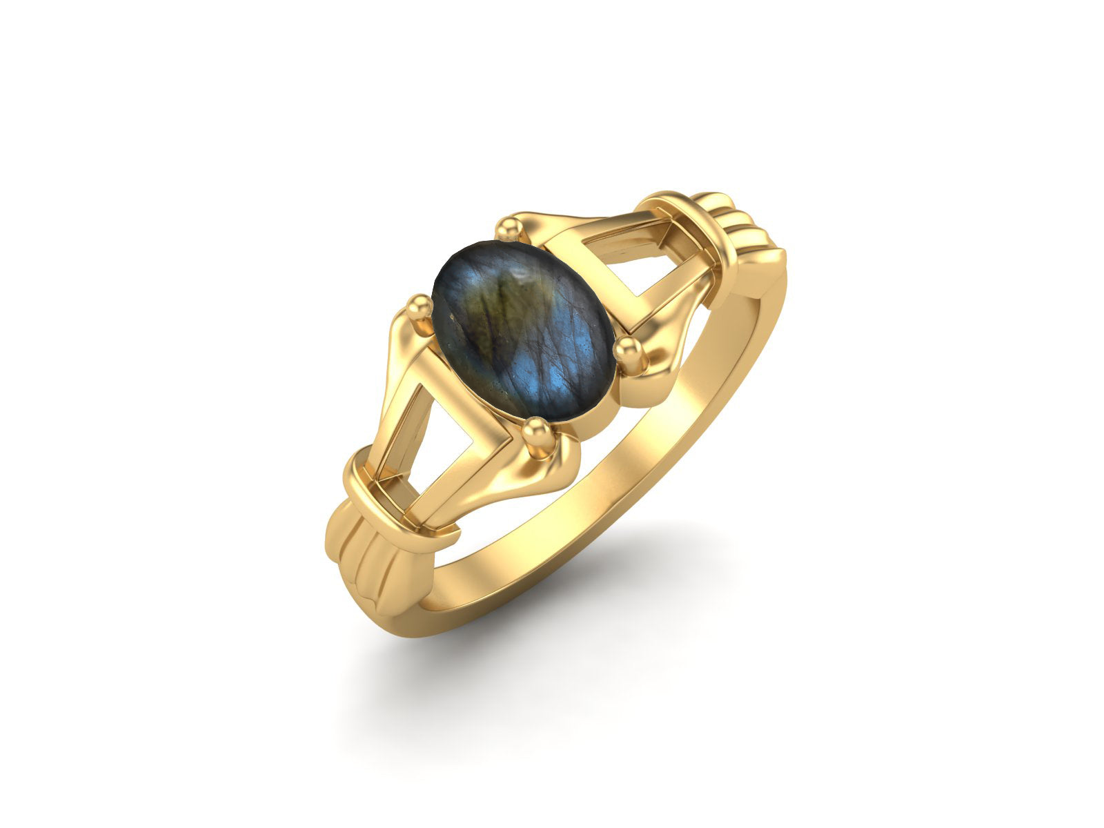 Labradorite Vintage Art Deco Style Ring - Sterling Silver