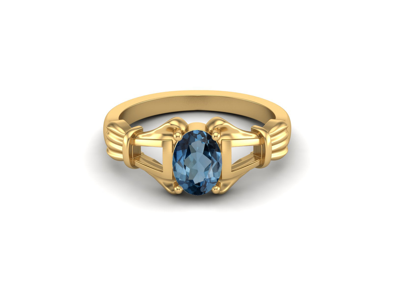 London Blue Topaz Art Deco Inspired Design Ring – Sterling Silver