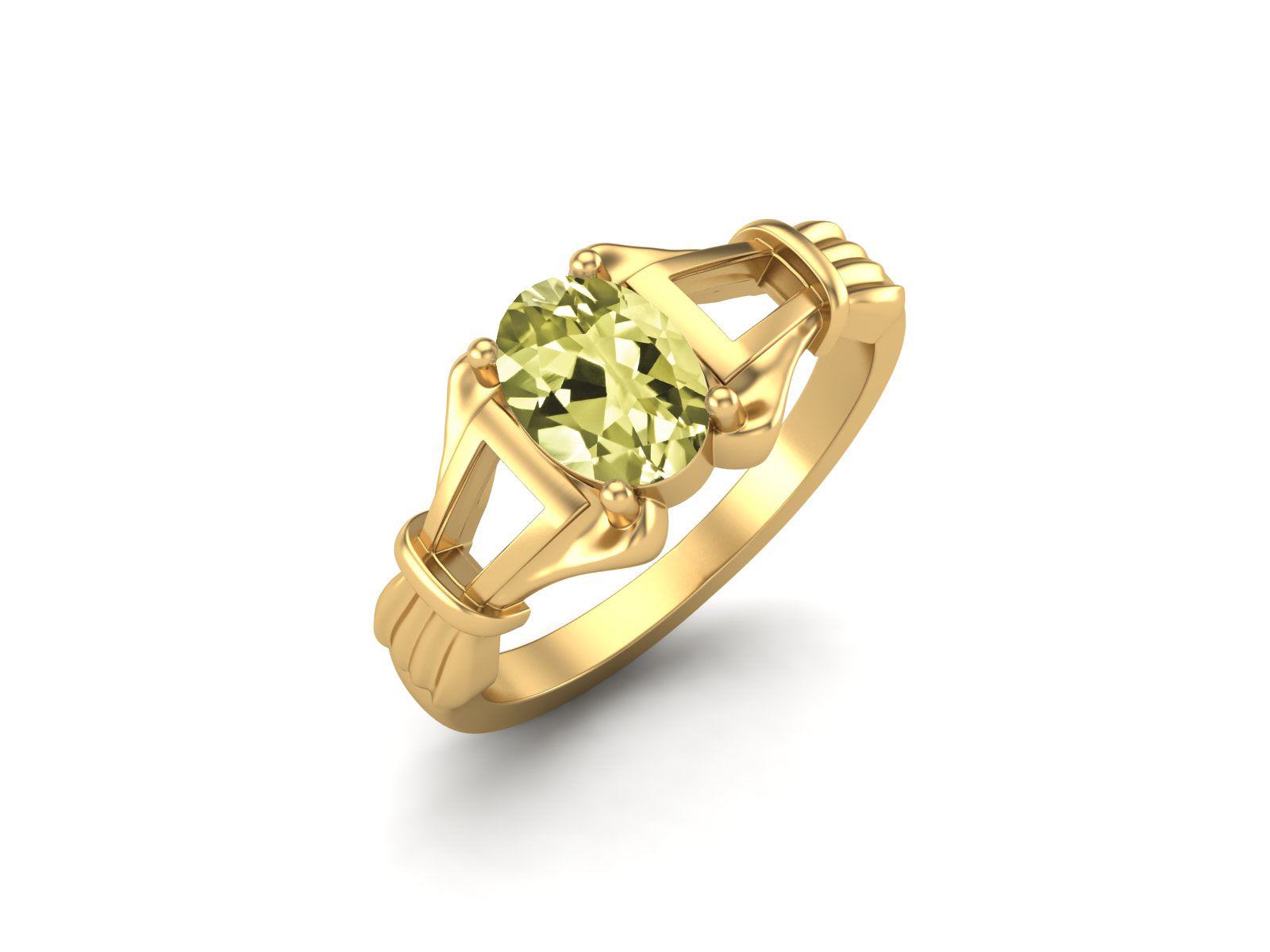 Lemon Quartz Vintage Art Deco Style Ring - Sterling Silver