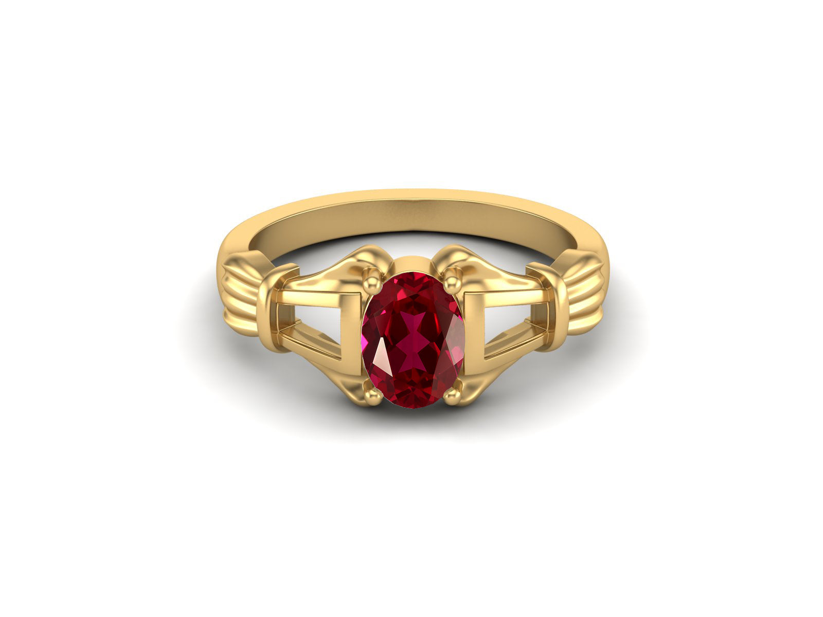Ruby Oval Art Deco Ring - Sterling Silver