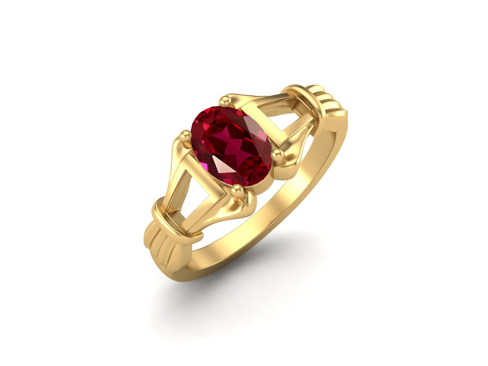 Ruby Oval Art Deco Ring - Sterling Silver