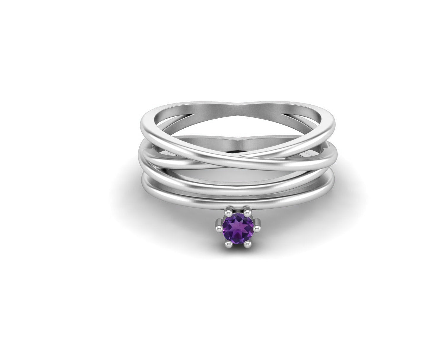Amethyst Multi-Band Crisscross Ring – Sterling Silver