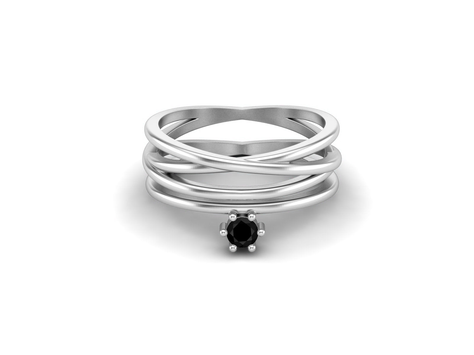 Black Spinel Multi-Band Crisscross Ring – Sterling Silver