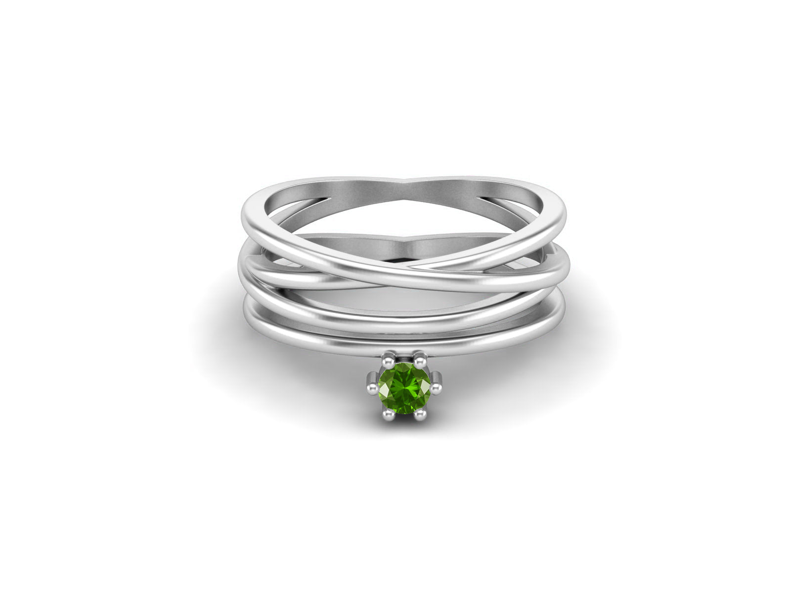 Emerald Gemstone Criss-Cross Solitaire Ring – Sterling Silver