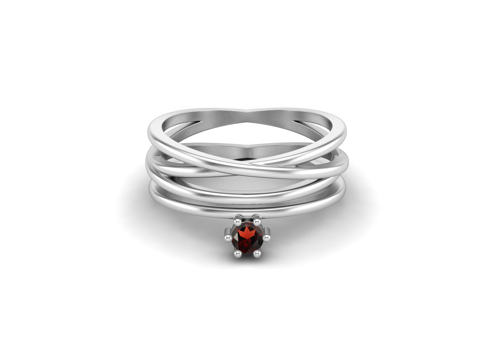 Garnet Overlapping Bands Minimalist Ring – Sterling Silver