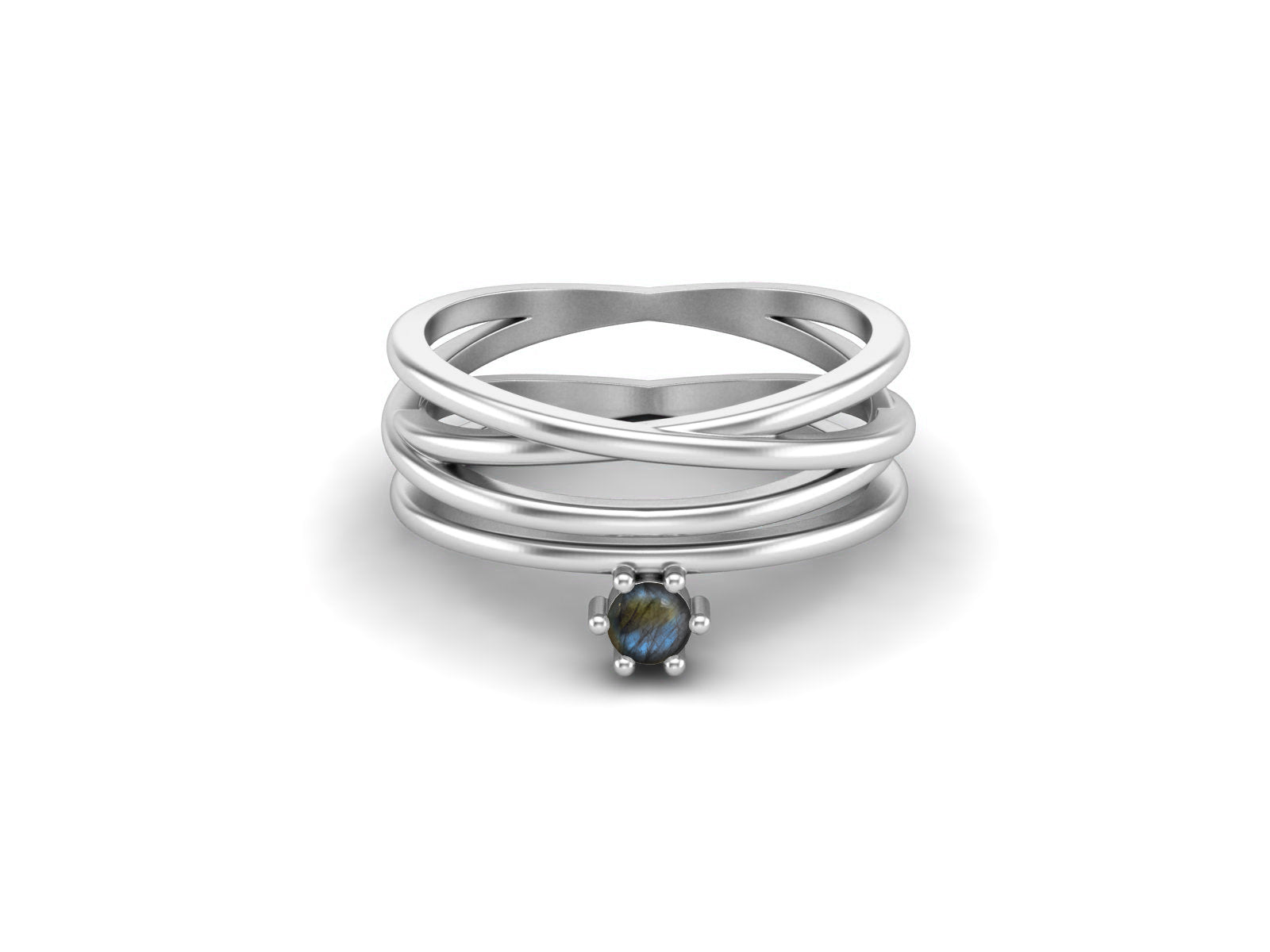 Labradorite Multi-Band Crisscross Ring – Sterling Silver