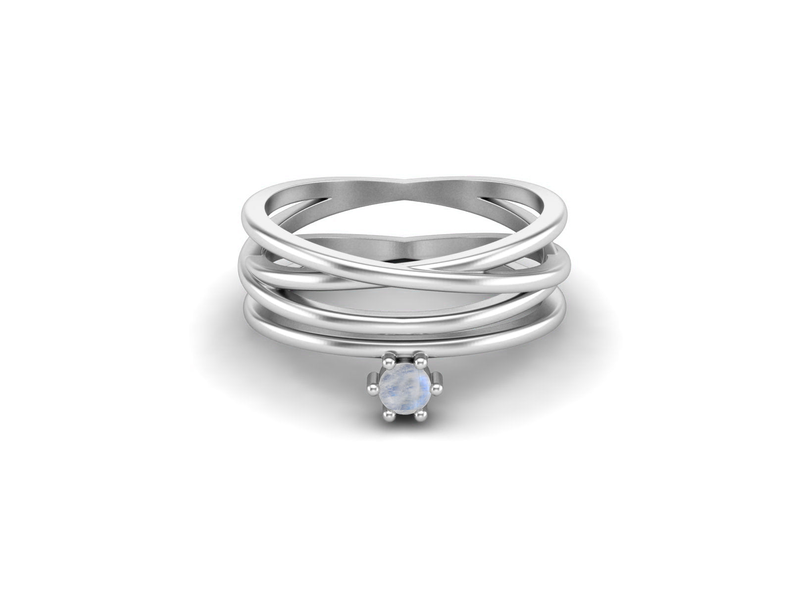 Moonstone Multi-Band Crisscross Ring – Sterling Silver
