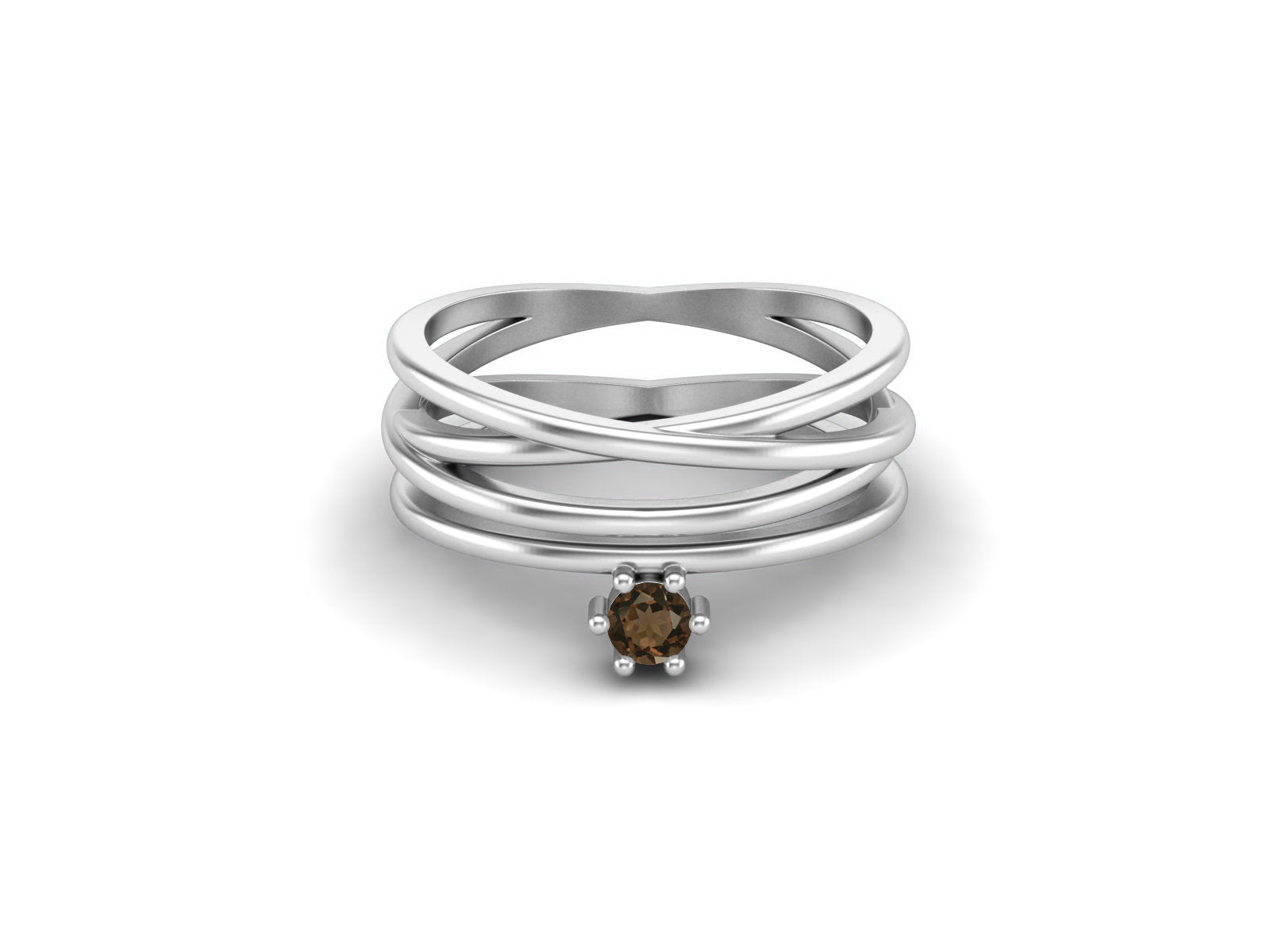 Smoky Quartz Multi-Band Crisscross Ring – Sterling Silver
