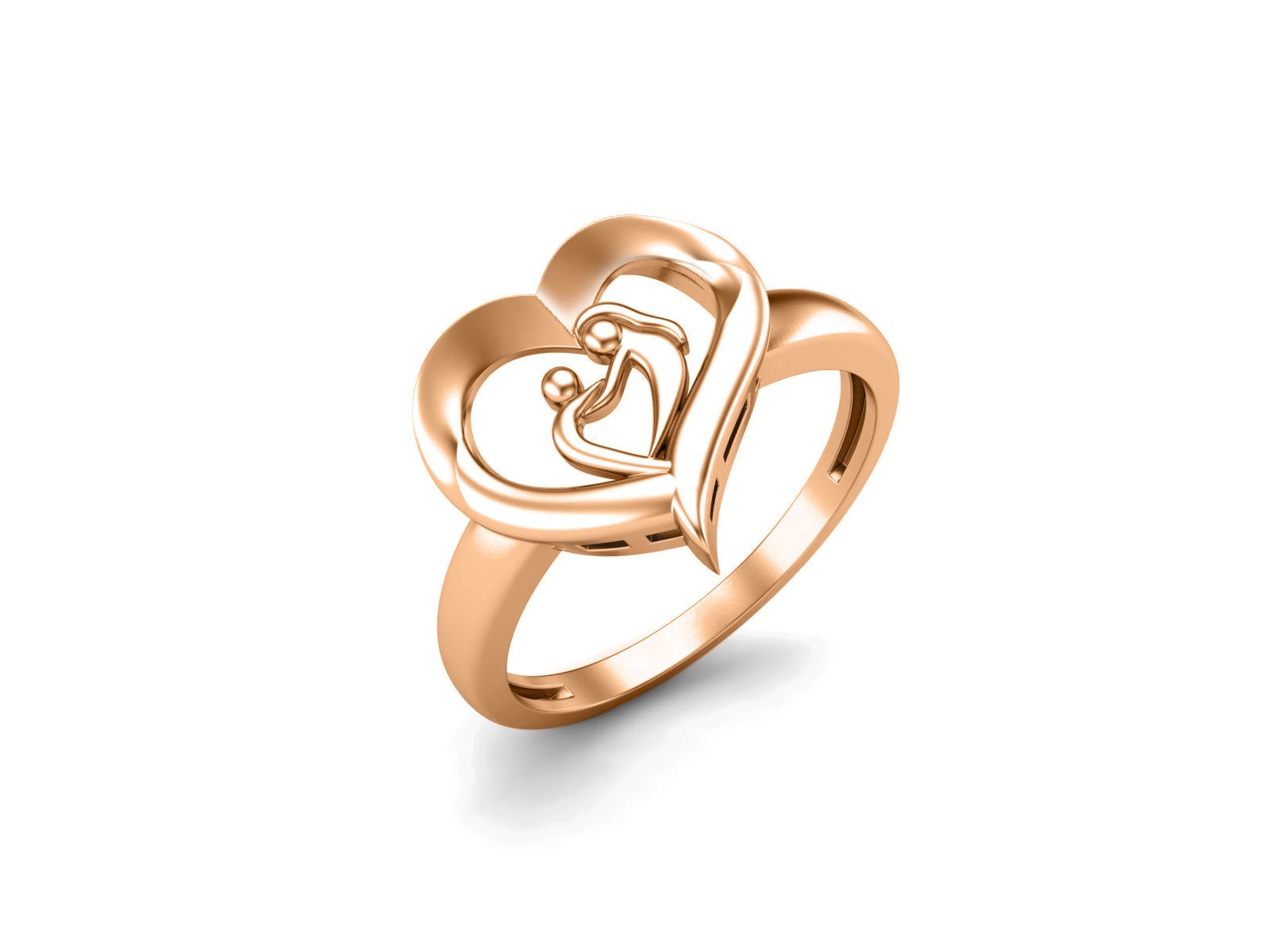 Mother & Child Heart Ring Symbolic Love - Sterling Silver