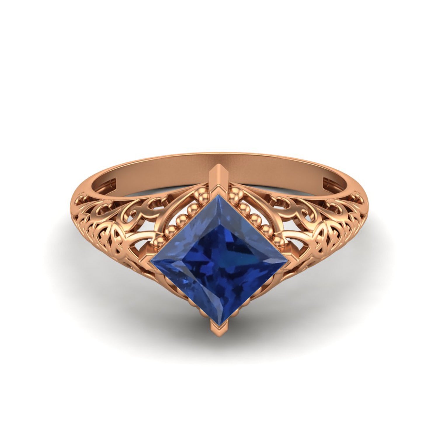 Anello da sposa vintage con zaffiro blu, anello in stile filigrana Art Déco per donna