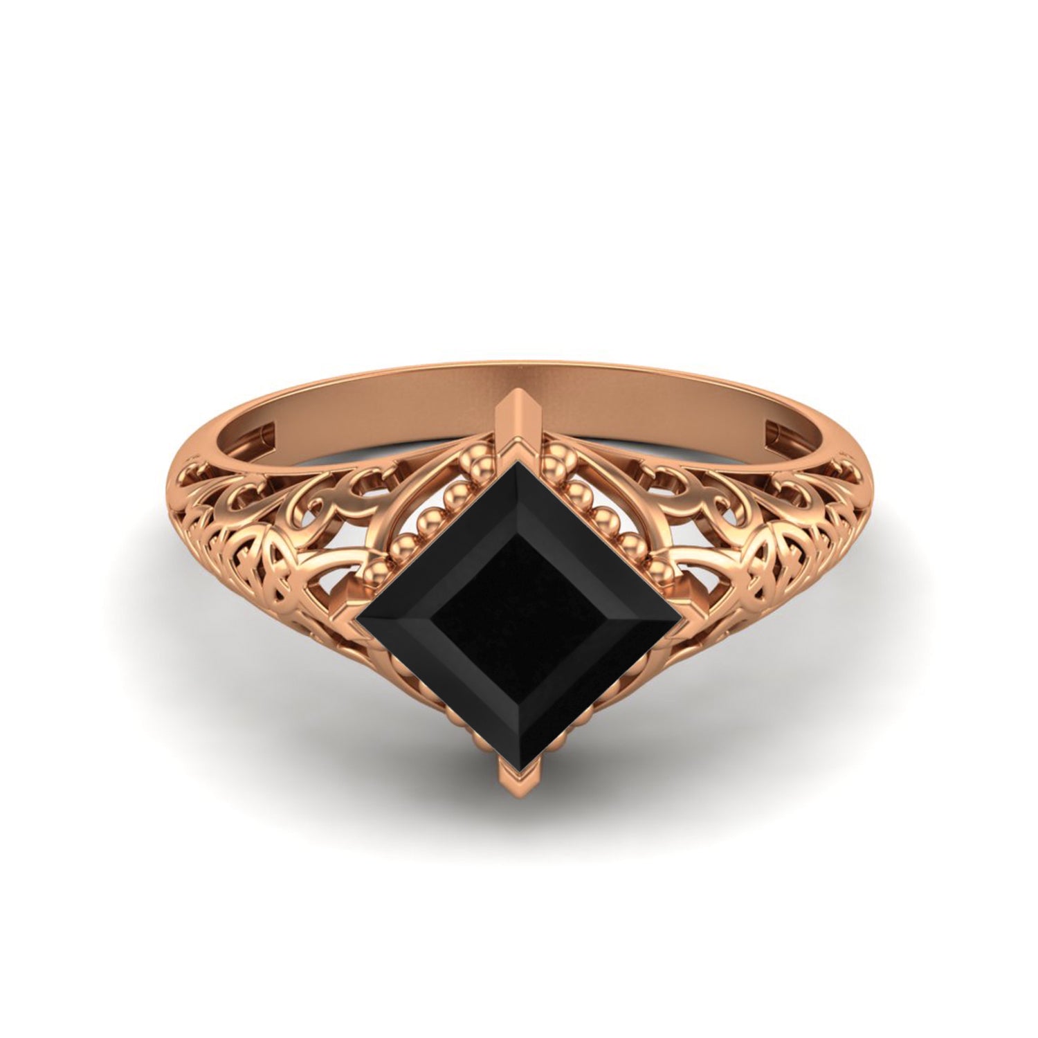 Black Spinel Vintage Filigree Ring - Sterling Silver
