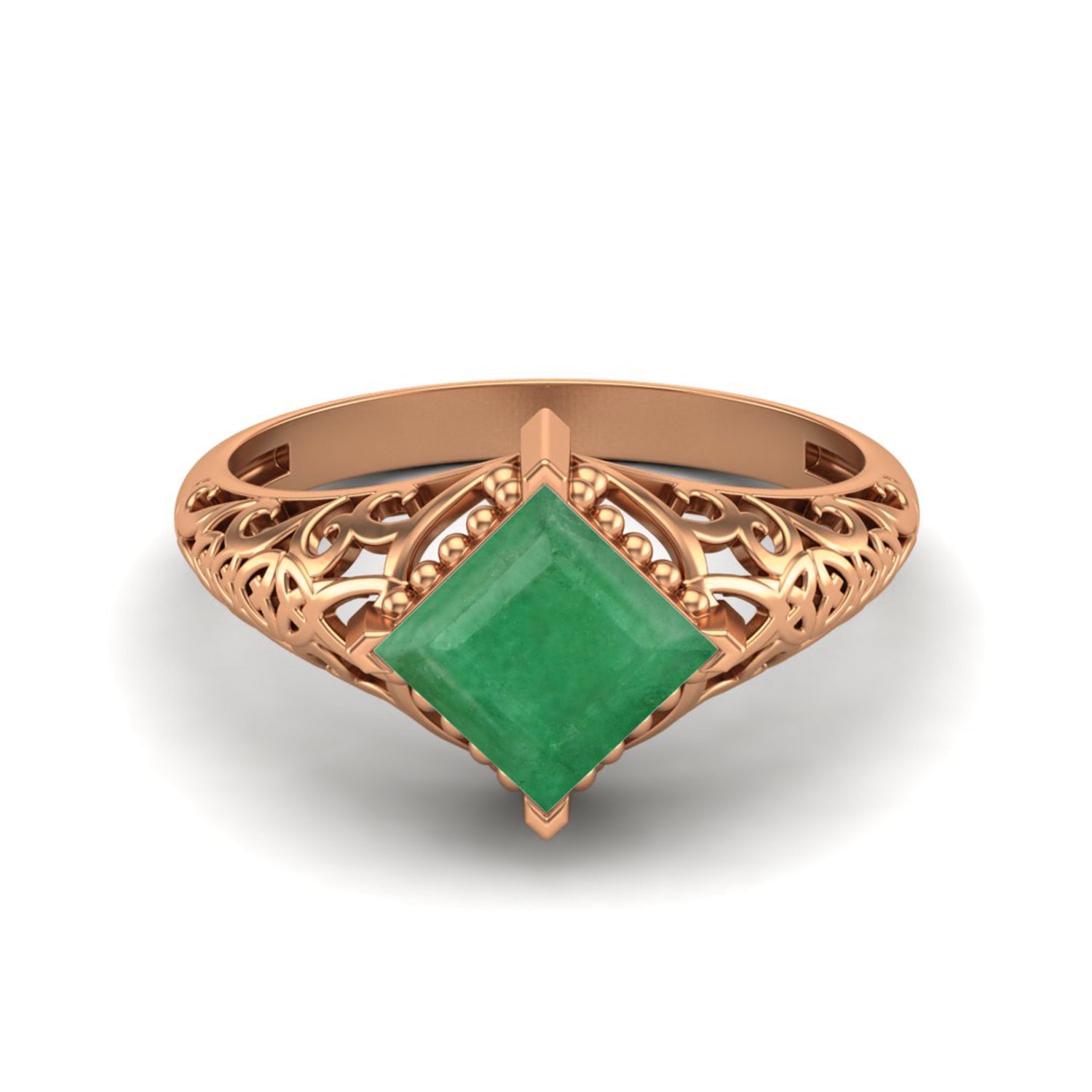Emerald Intricate Filigree Ring – Sterling Silver