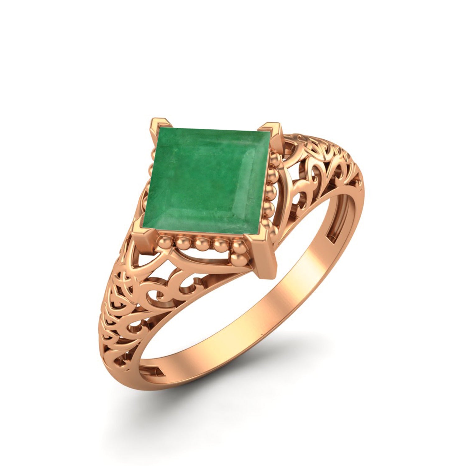 Emerald Intricate Filigree Ring – Sterling Silver