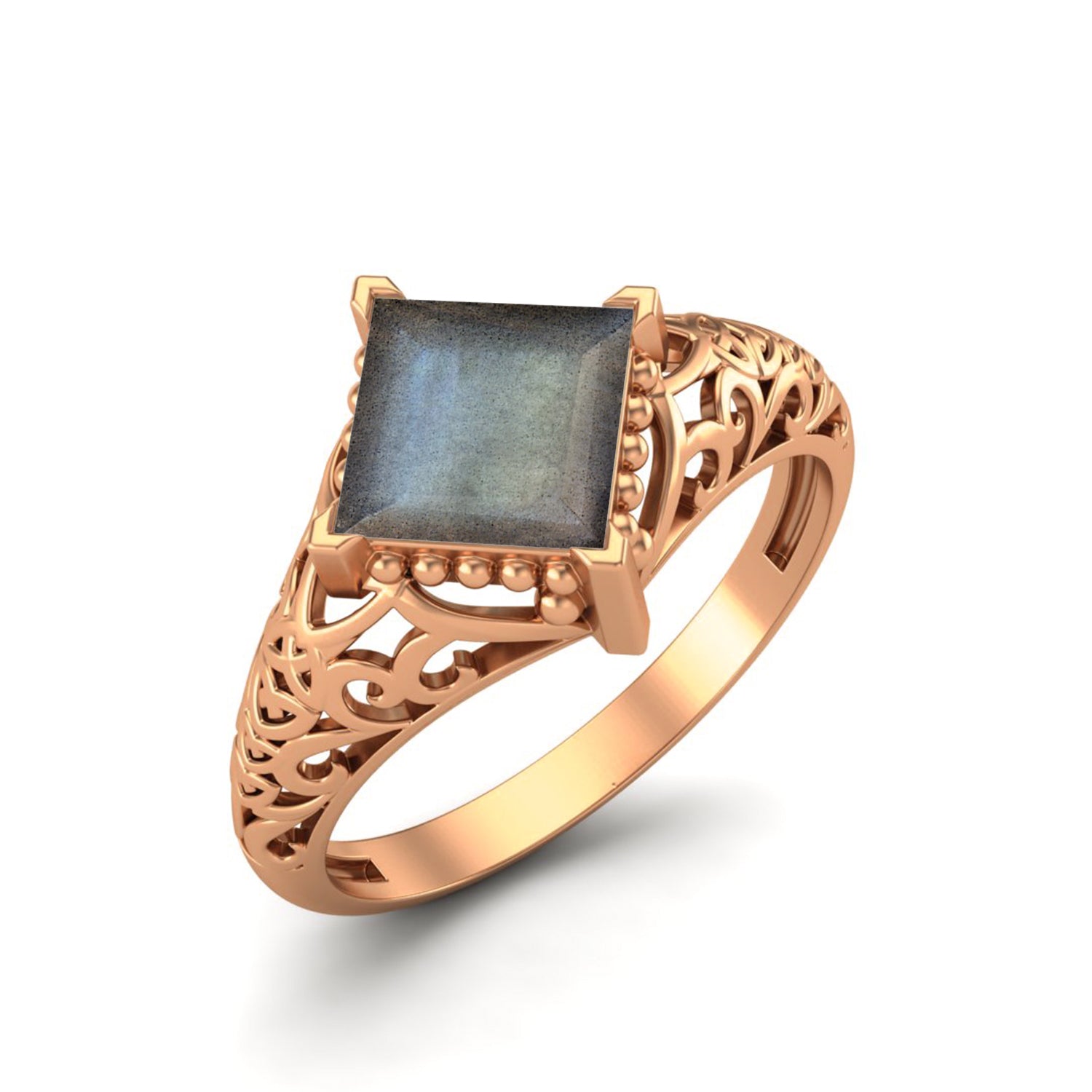 Labradorite Vintage Filigree Ring - Sterling Silver
