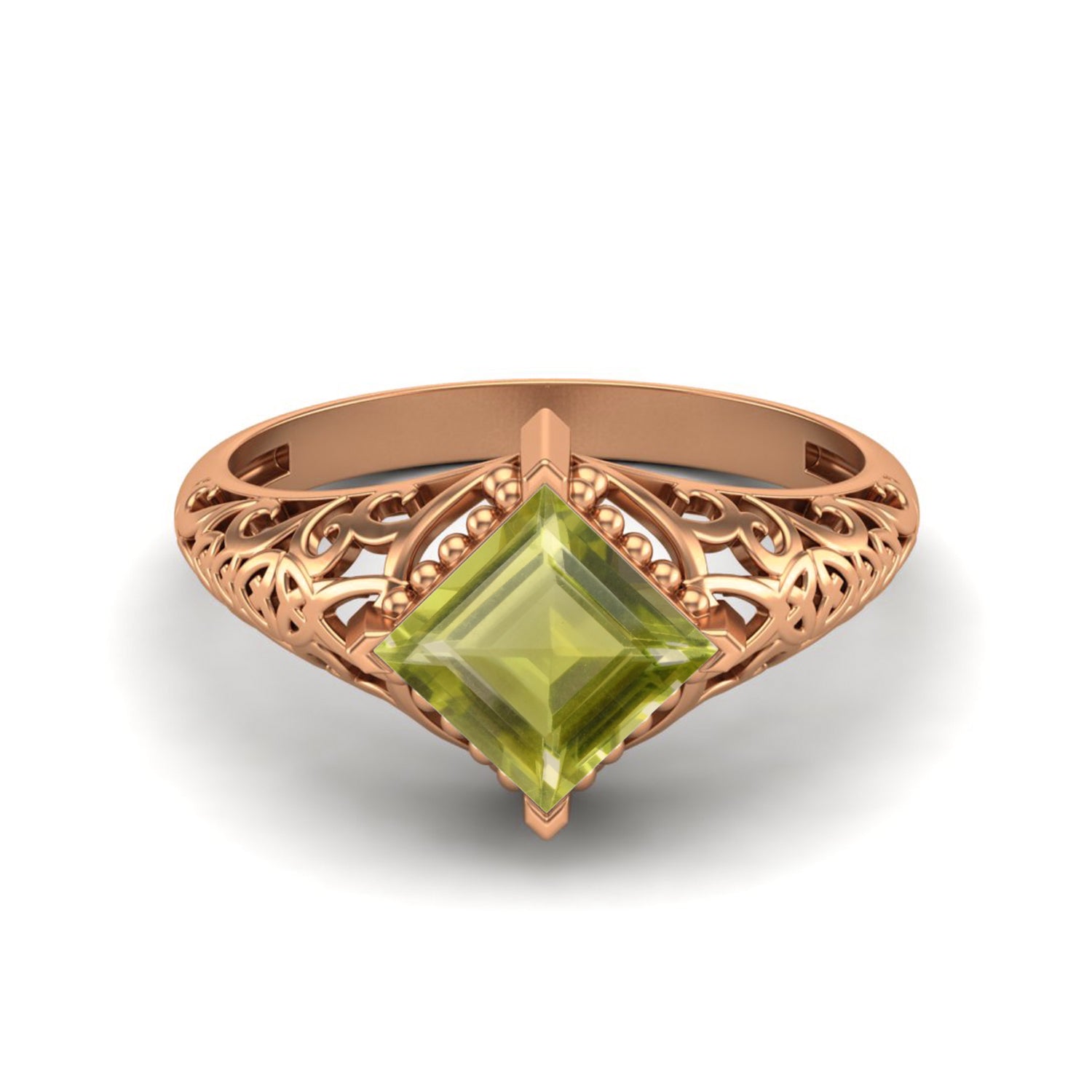 Lemon Quartz Vintage Filigree Ring - Sterling Silver
