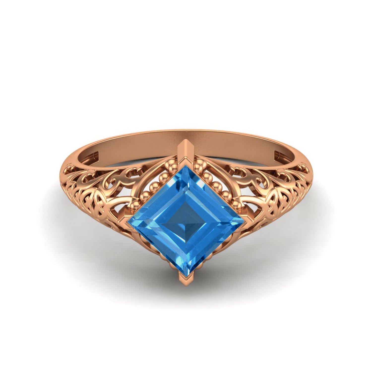 Anello in argento sterling 925 con topazio azzurro cielo, fede nuziale in filigrana Art Déco