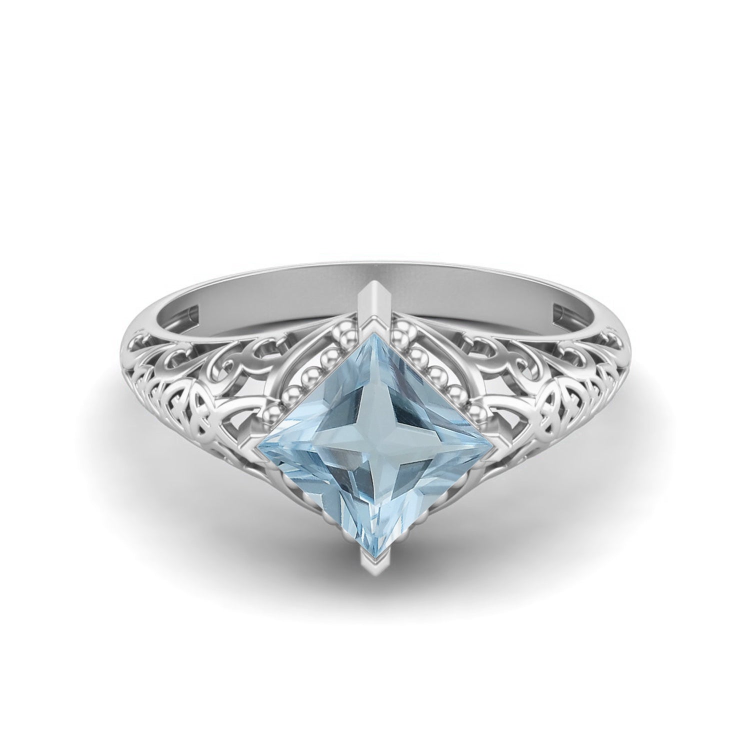 Blue Topaz Vintage Filigree Ring - Sterling Silver