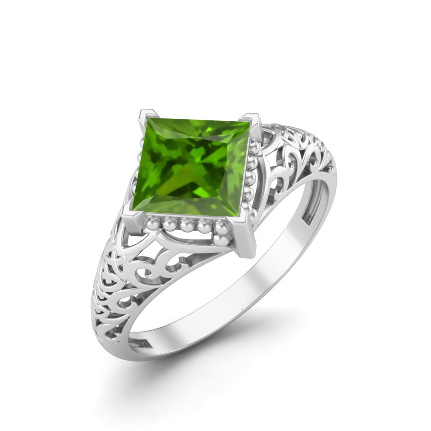 Tsavorite Vintage Filigree Ring - Sterling Silver