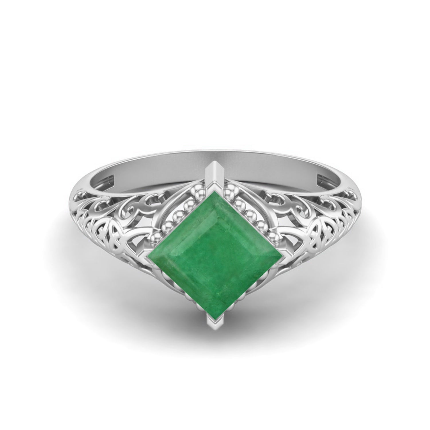 Emerald Intricate Filigree Ring – Sterling Silver
