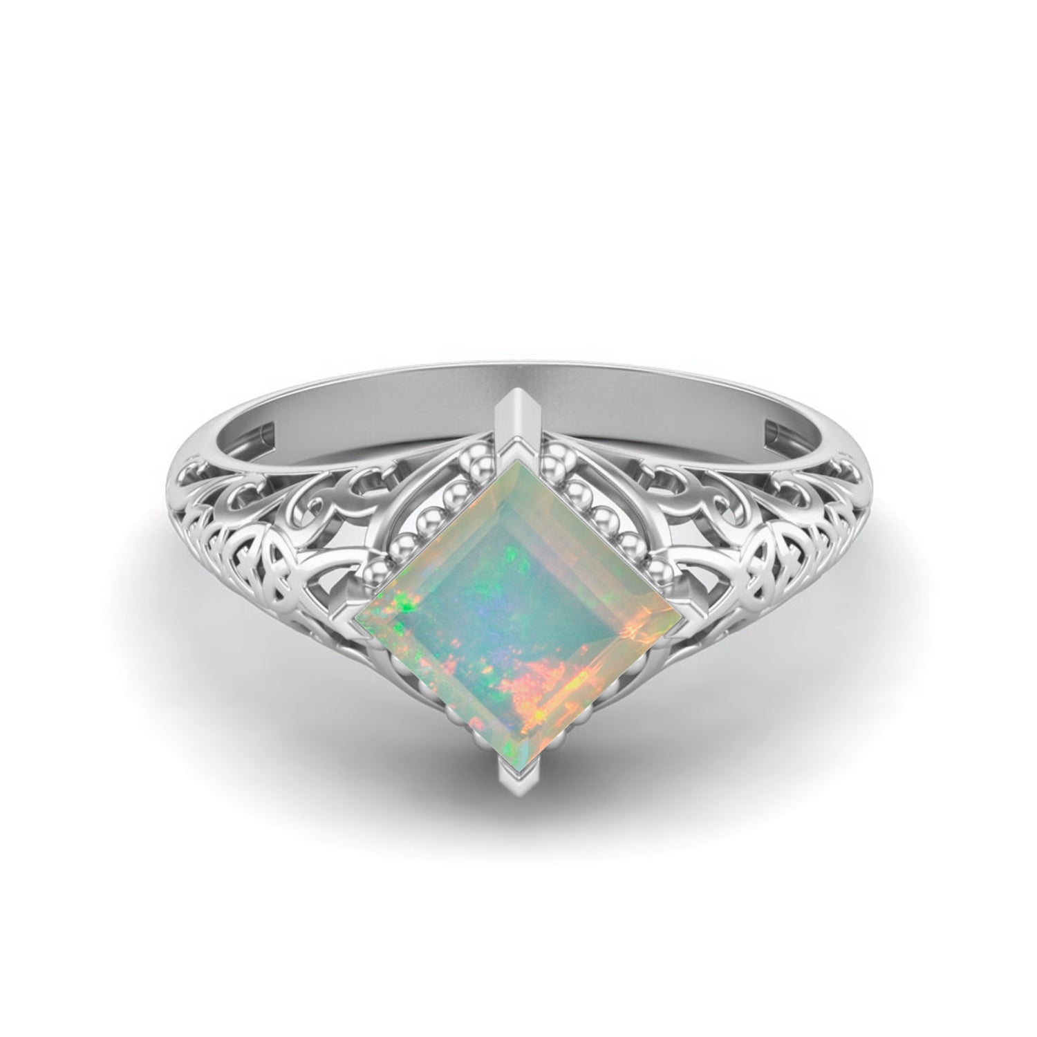 Anello nuziale in opale da 1,30 carati con design in filigrana Art Déco