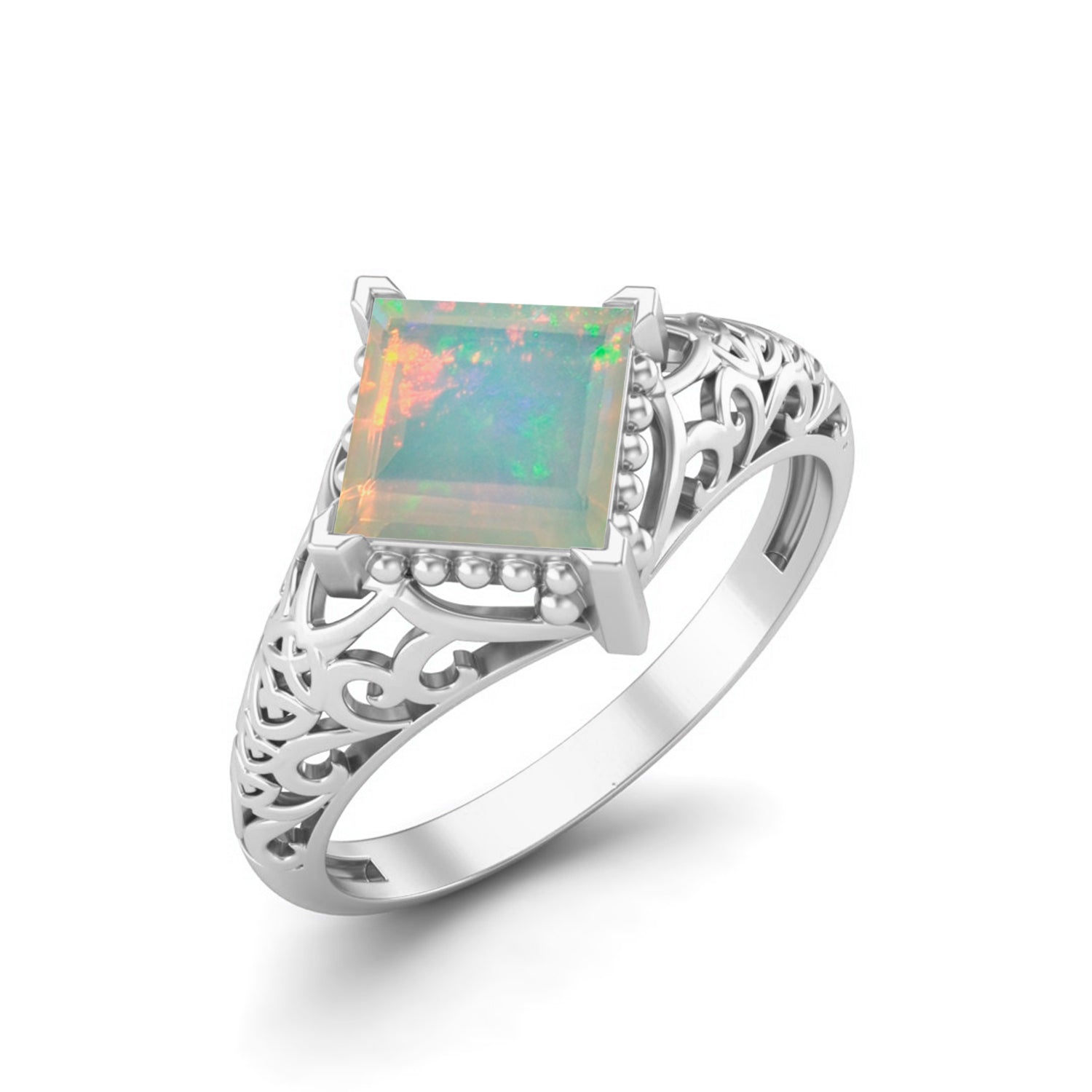 Anello nuziale in opale da 1,30 carati con design in filigrana Art Déco