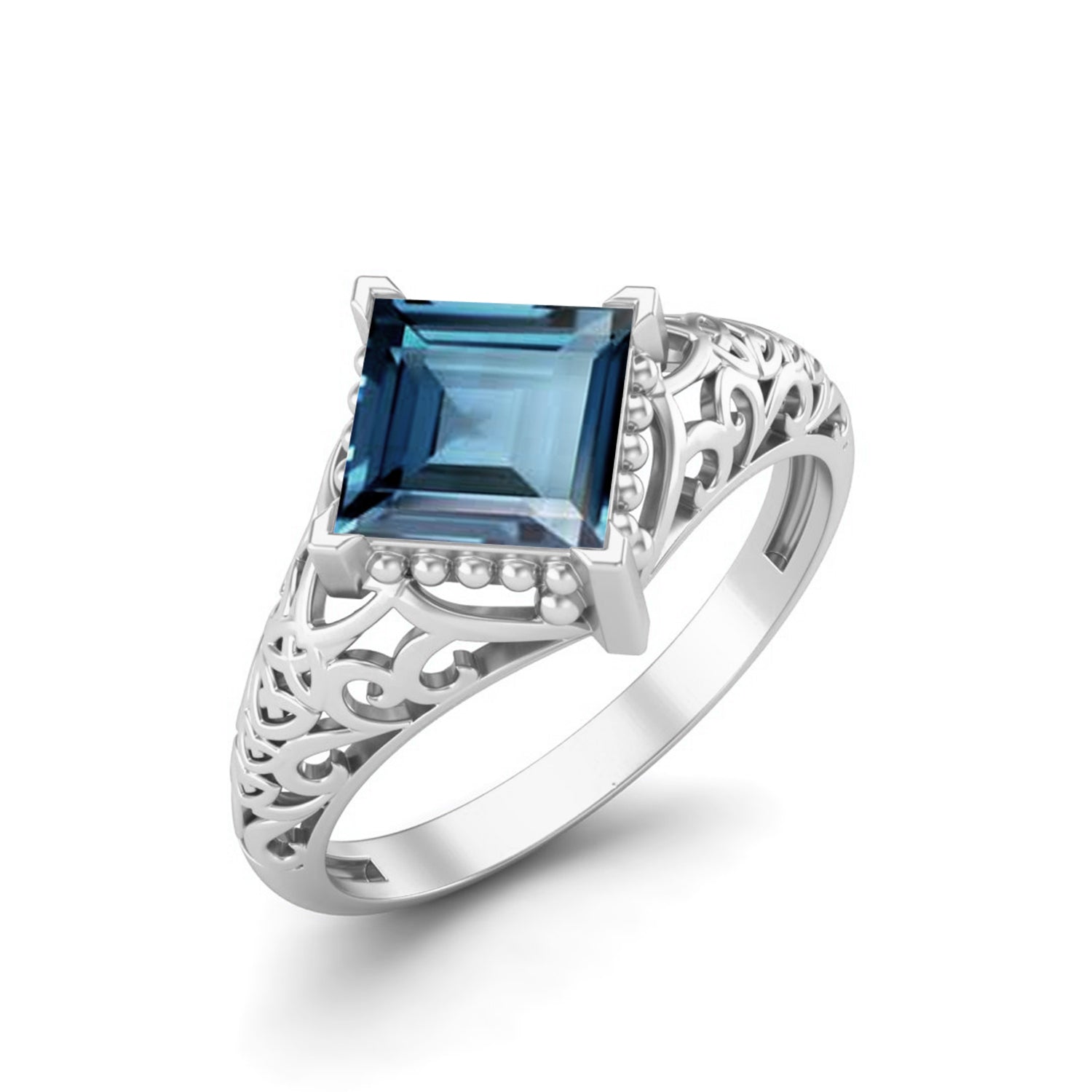 London Blue Topaz Filigree Vintage Design Ring – Sterling Silver