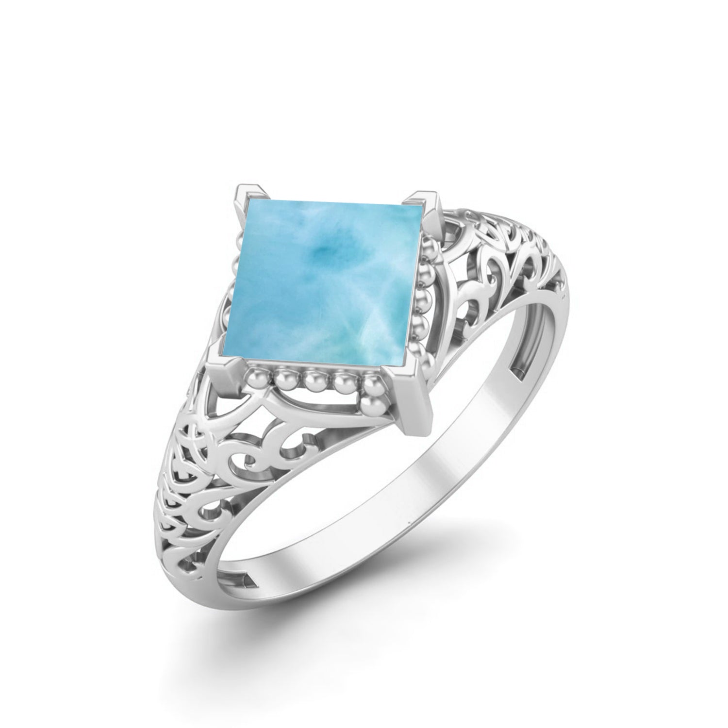 Larimar Vintage Filigree Ring - Sterling Silver