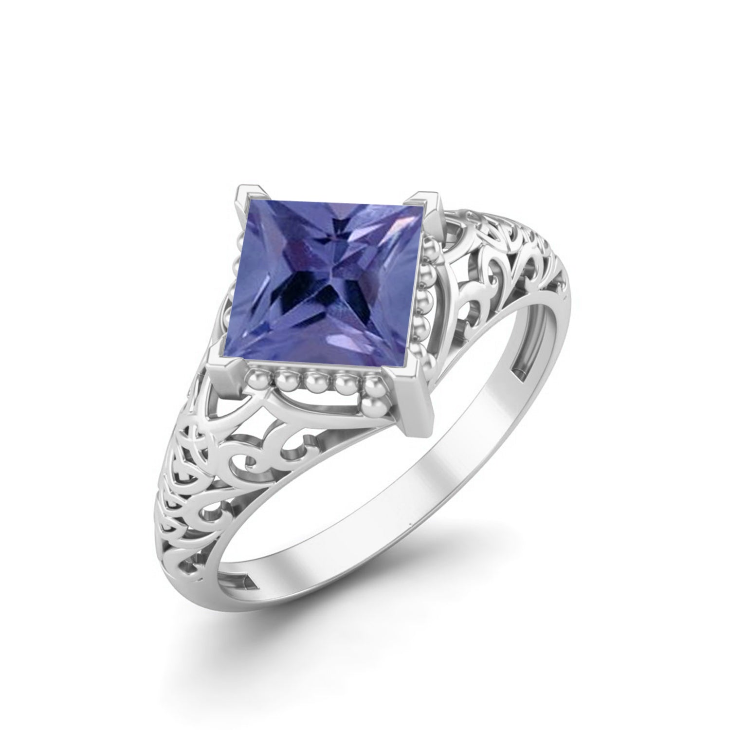 Anello di tanzanite naturale 6x6 mm, anello di nozze di forma quadrata con design in filigrana