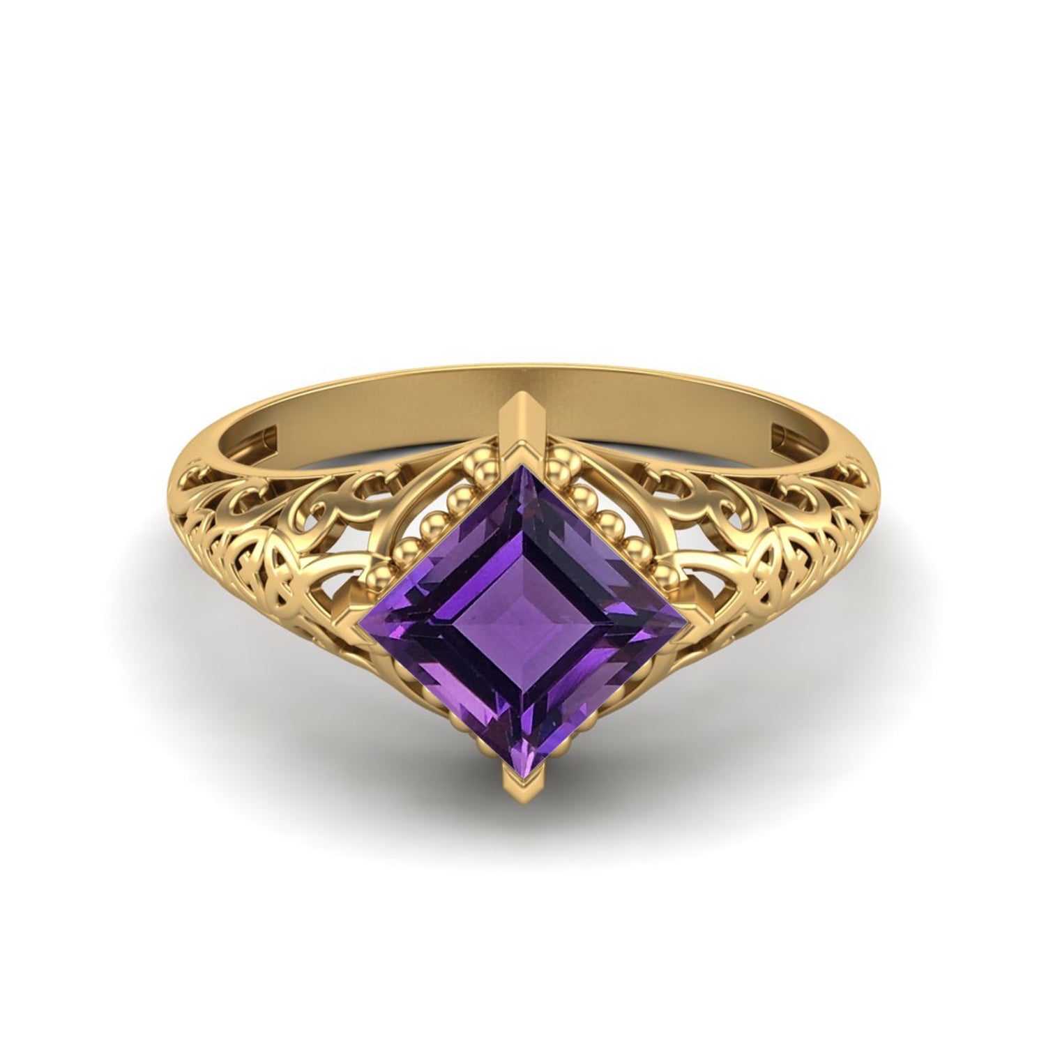 Amethsyt Vintage Filigree Ring - Sterling Silver