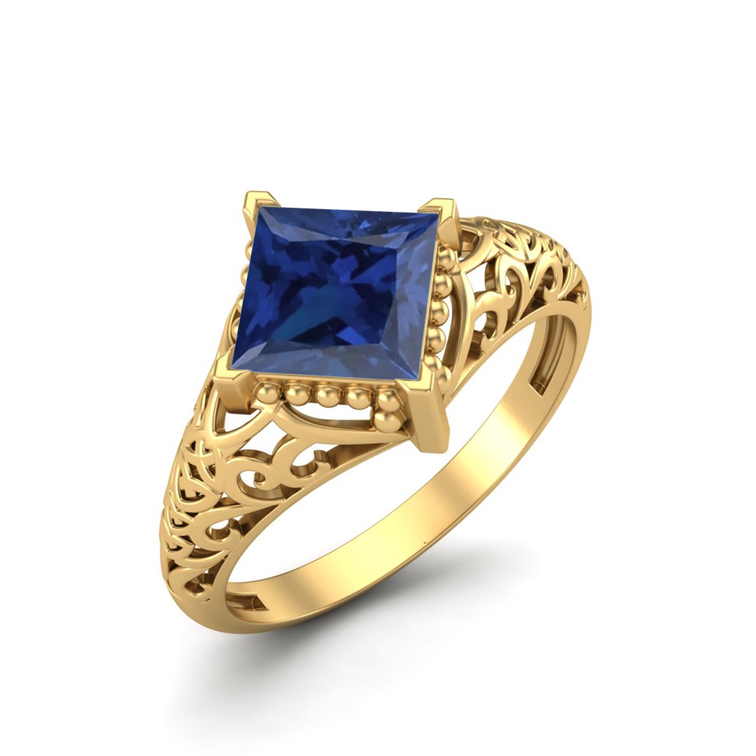 Anello da sposa vintage con zaffiro blu, anello in stile filigrana Art Déco per donna