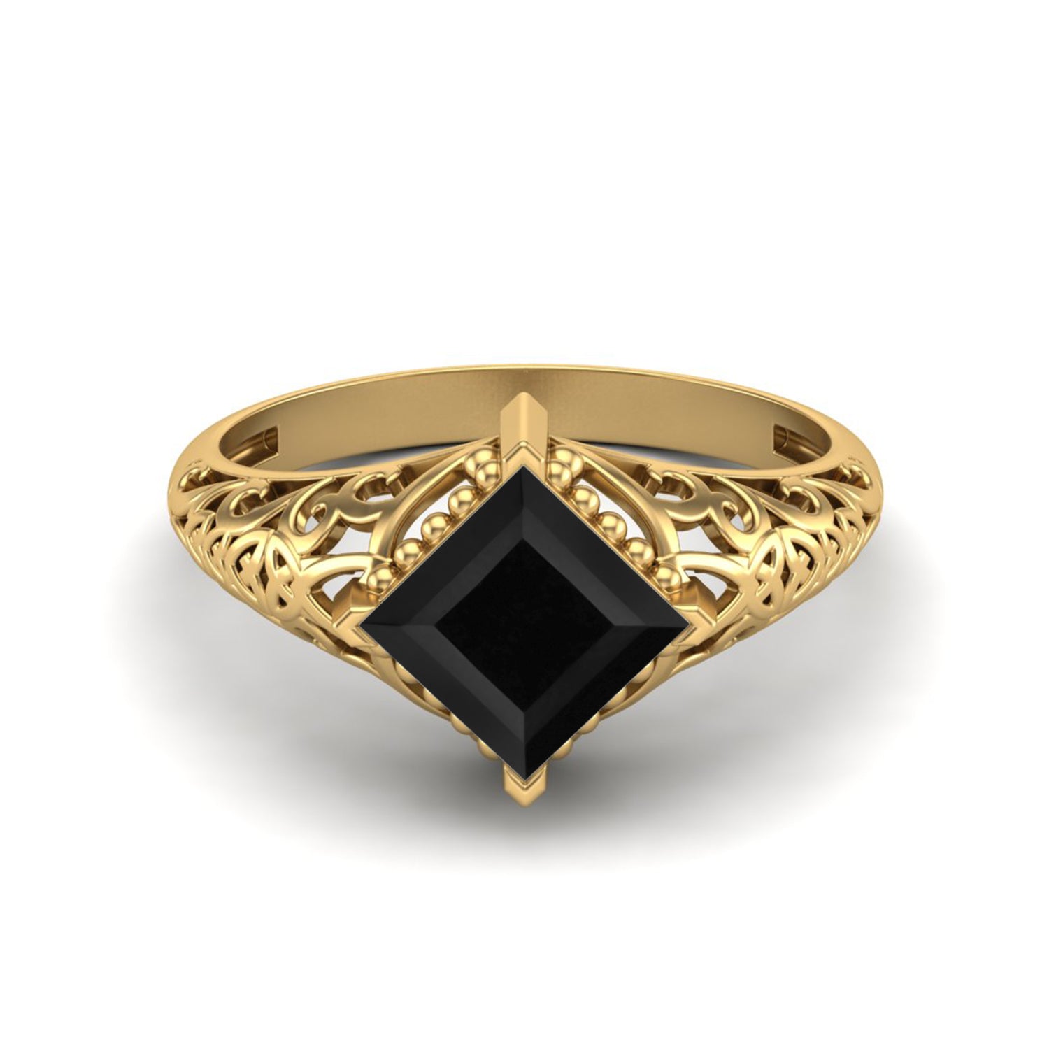 Black Spinel Vintage Filigree Ring - Sterling Silver