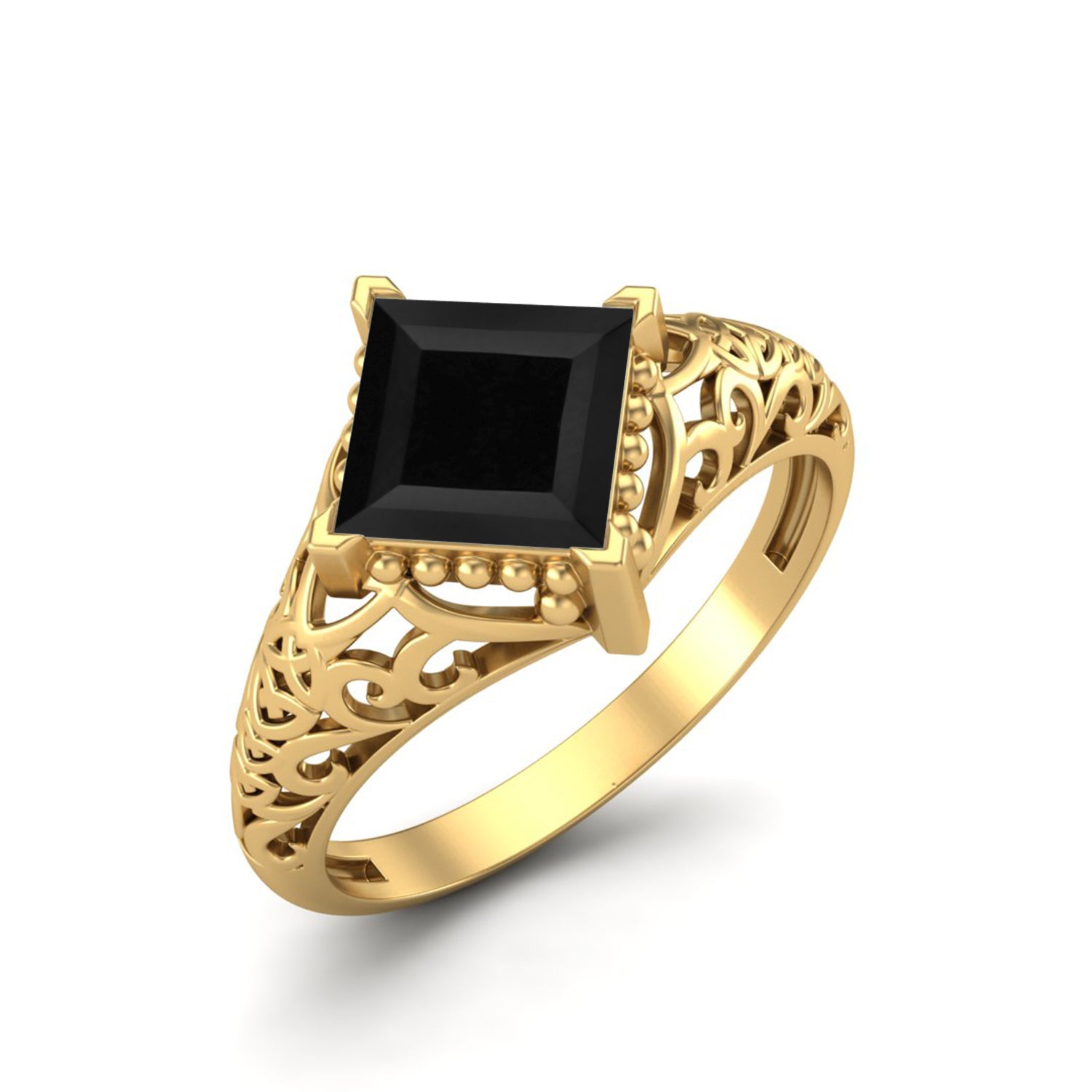 Black Spinel Vintage Filigree Ring - Sterling Silver