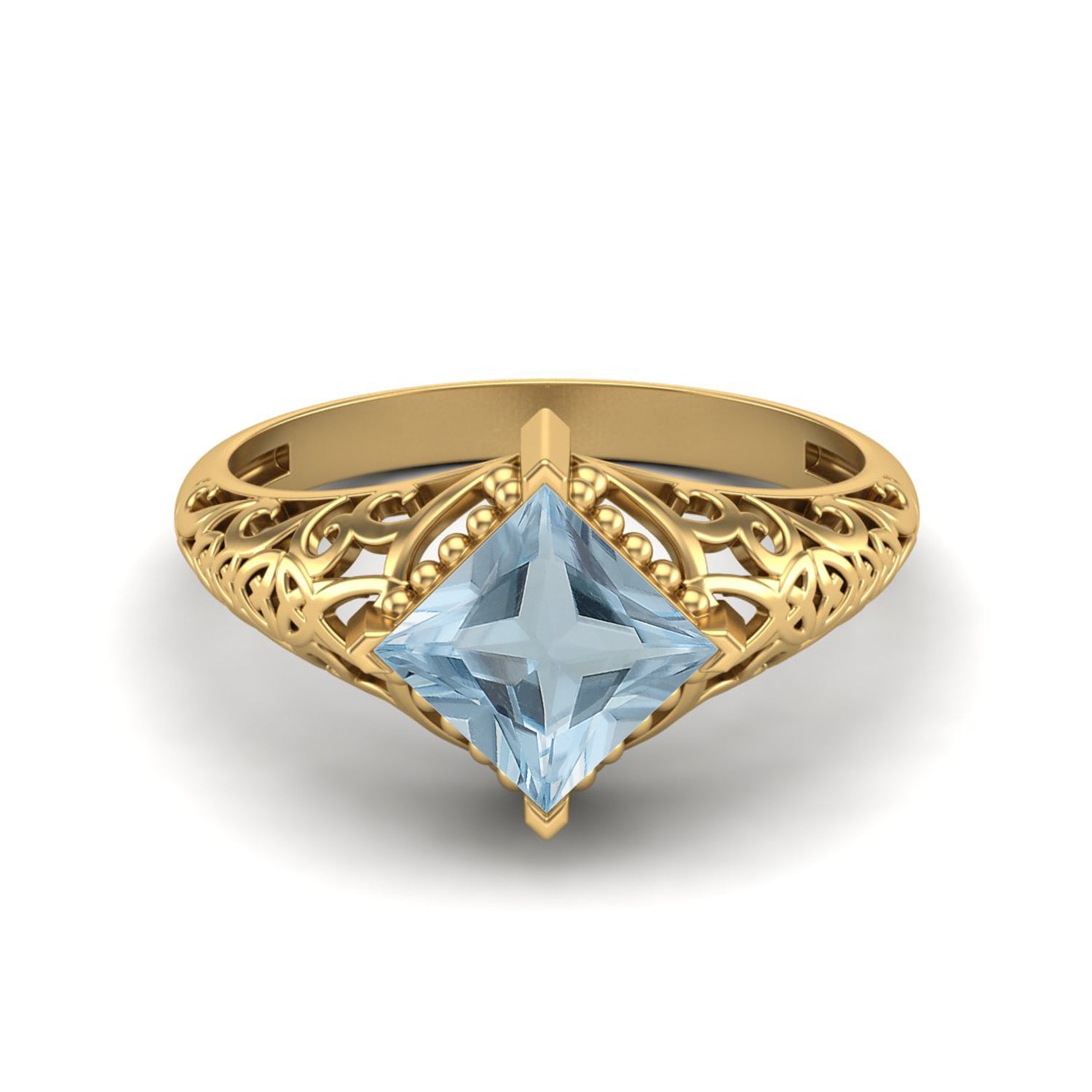 Blue Topaz Vintage Filigree Ring - Sterling Silver