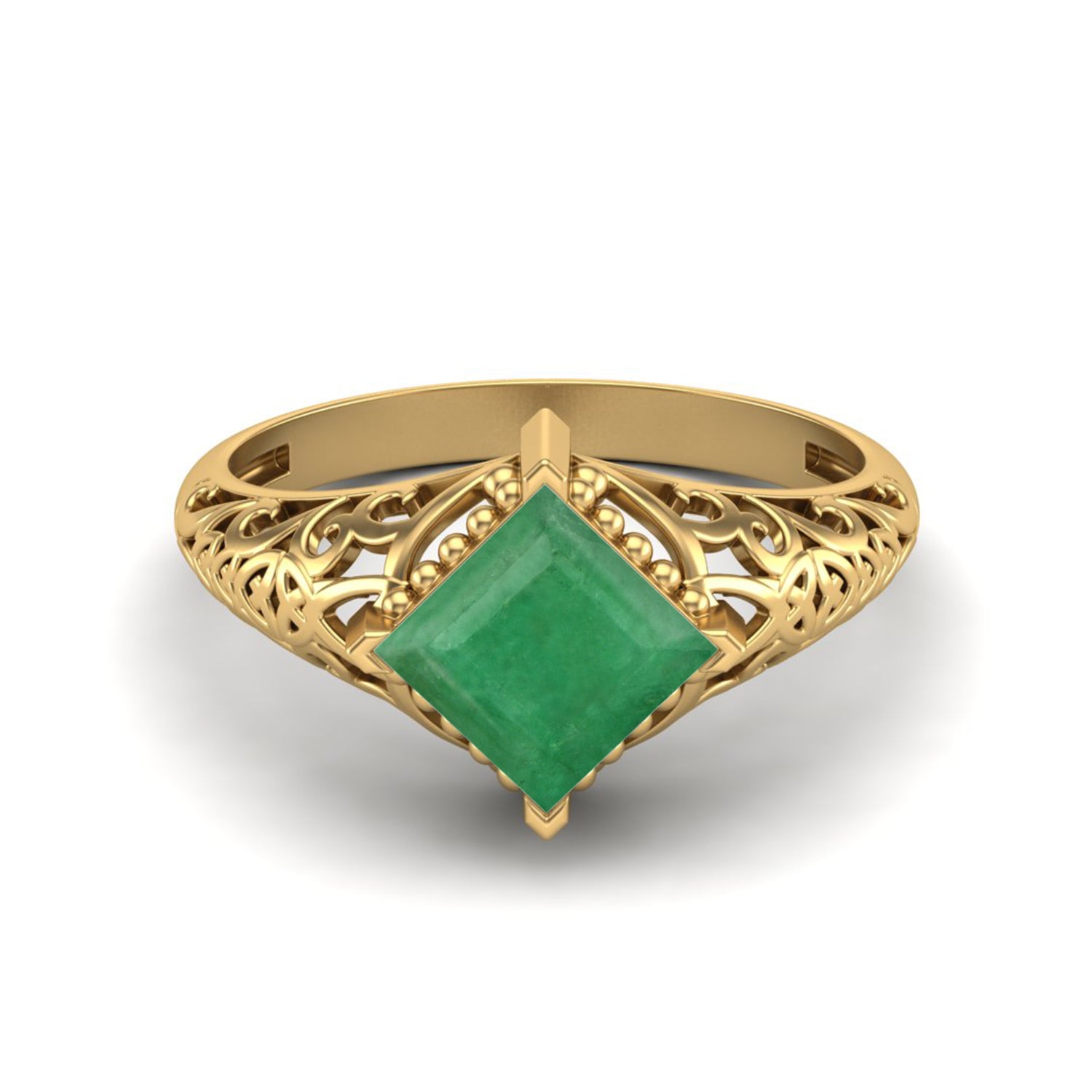 Emerald Intricate Filigree Ring – Sterling Silver