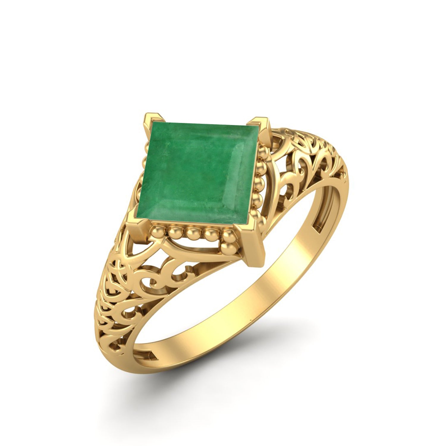 Emerald Intricate Filigree Ring – Sterling Silver