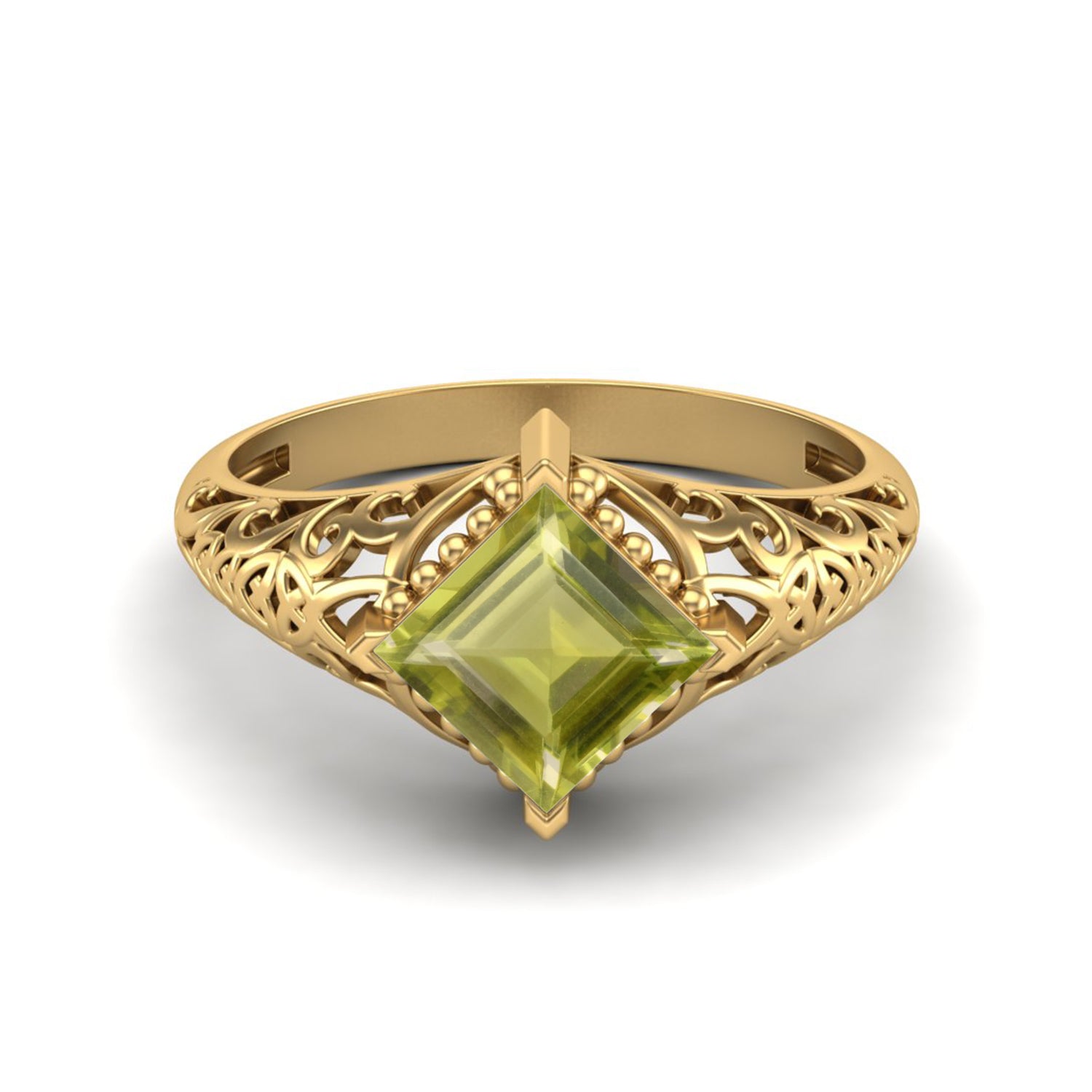 Lemon Quartz Vintage Filigree Ring - Sterling Silver