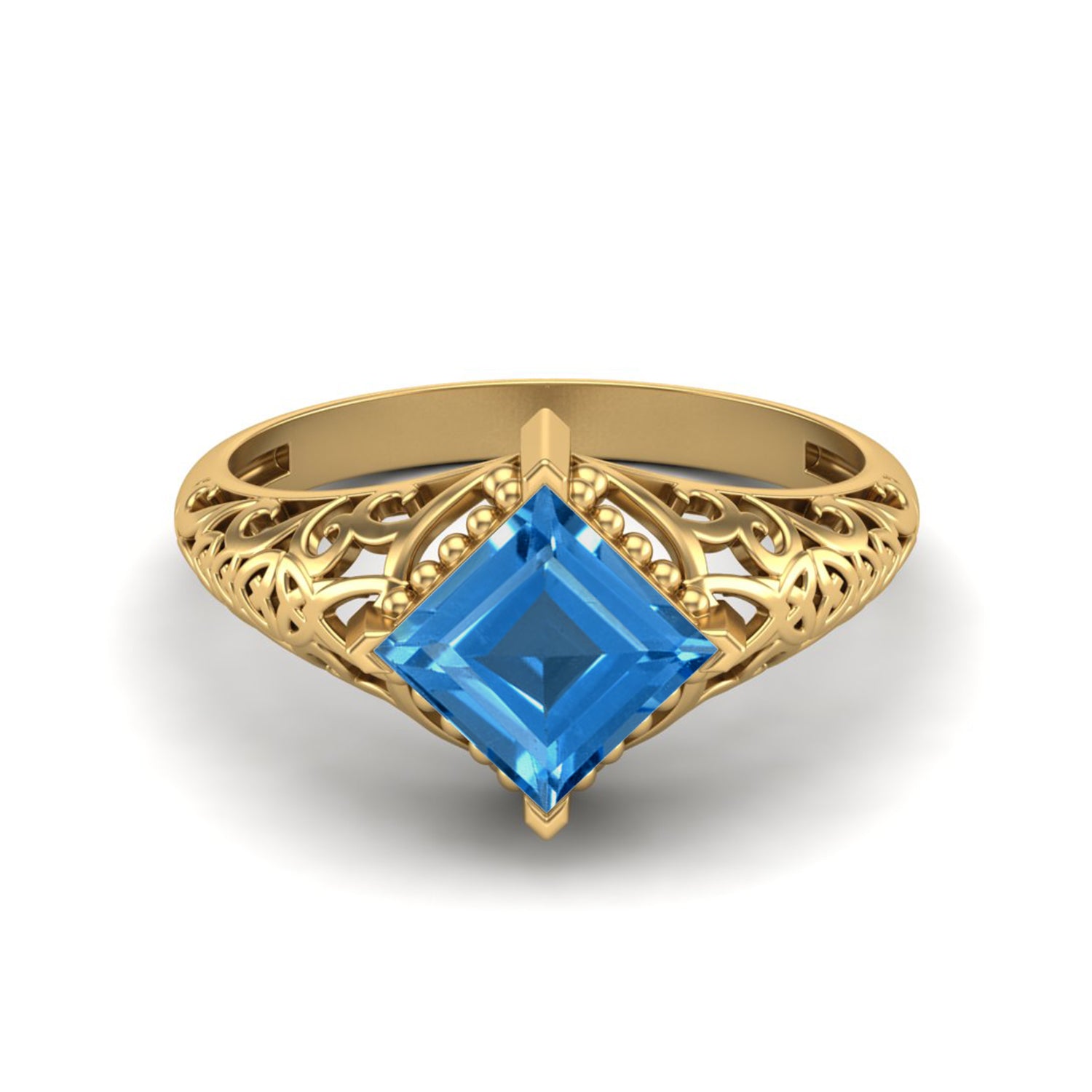 Swiss Blue Topaz Vintage Filigree Ring - Sterling Silver