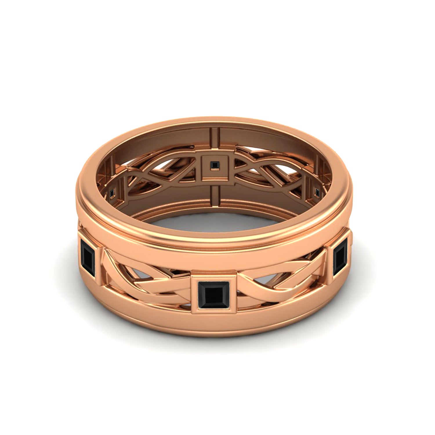 Black Spinel Interwoven Lattice Band Ring – Sterling Silver