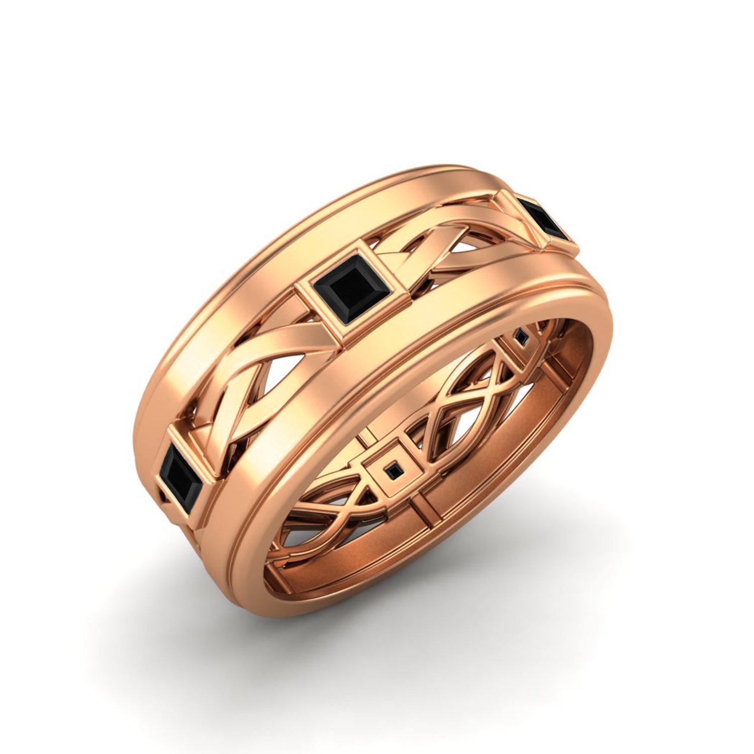 Black Spinel Interwoven Lattice Band Ring – Sterling Silver