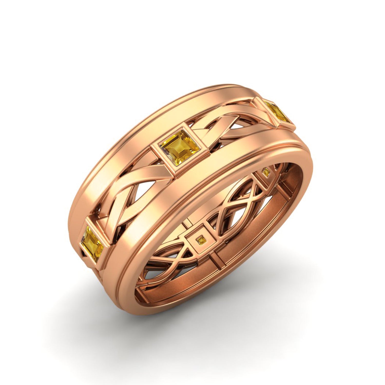 Citrine Inlays Men's Celtic Band Ring – Sterling Silver