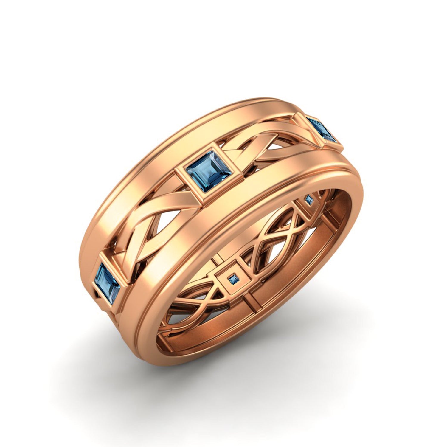 London Blue Topaz Geometric Infinity Band Ring – Sterling Silver